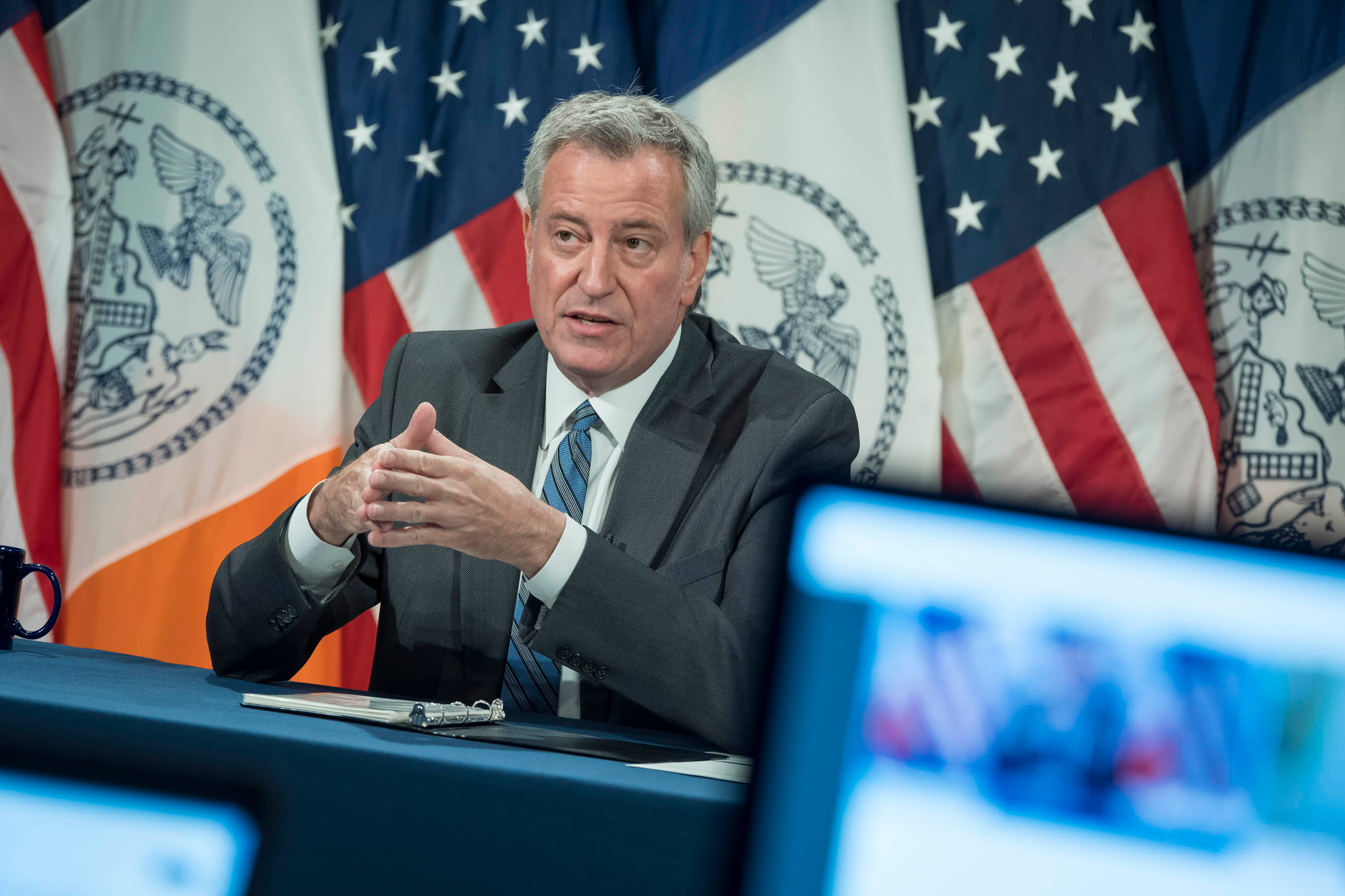 Mayor Bill de Blasio spoke about the 2020 budget during a City Hall press conference, June 30, 2020.