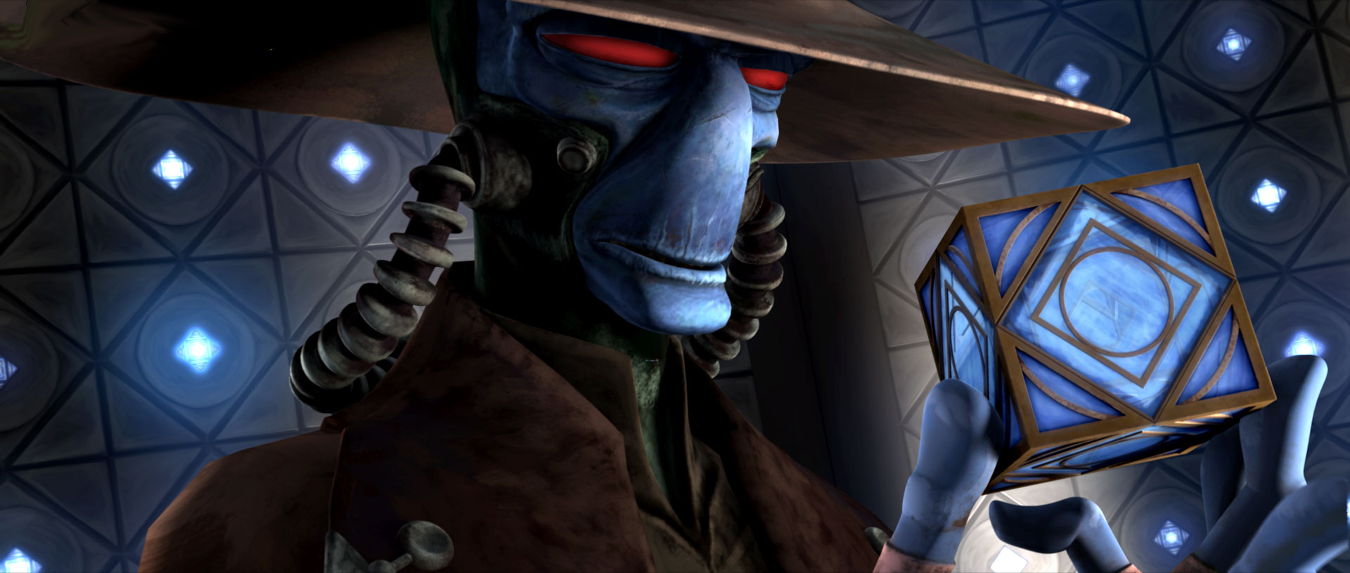 Cad Bane holding a holocron in Clone Wars