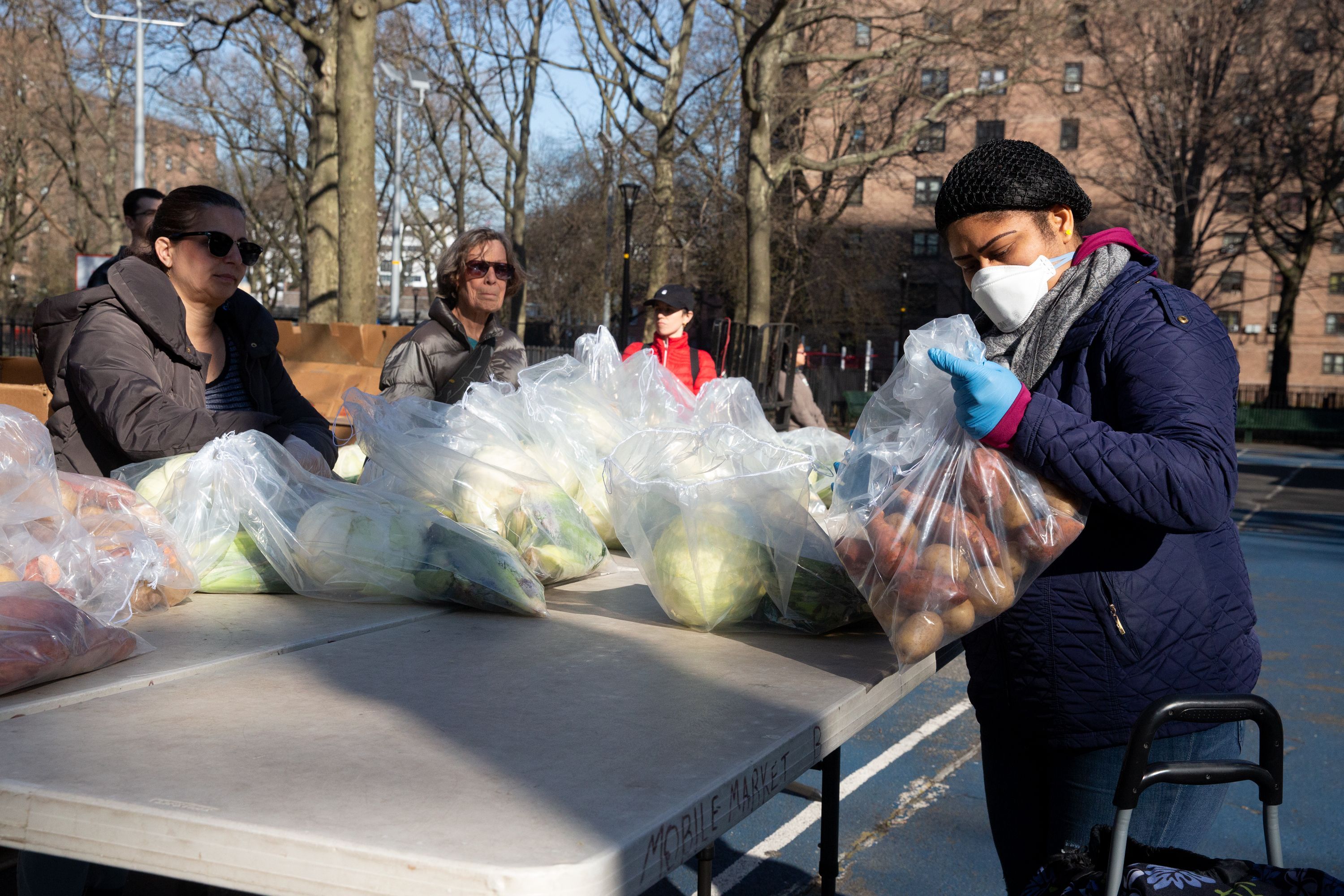 The nonprofit City Harvest set up a food bank at the Tompkins Houses in Bed-Stuy, Brooklyn.