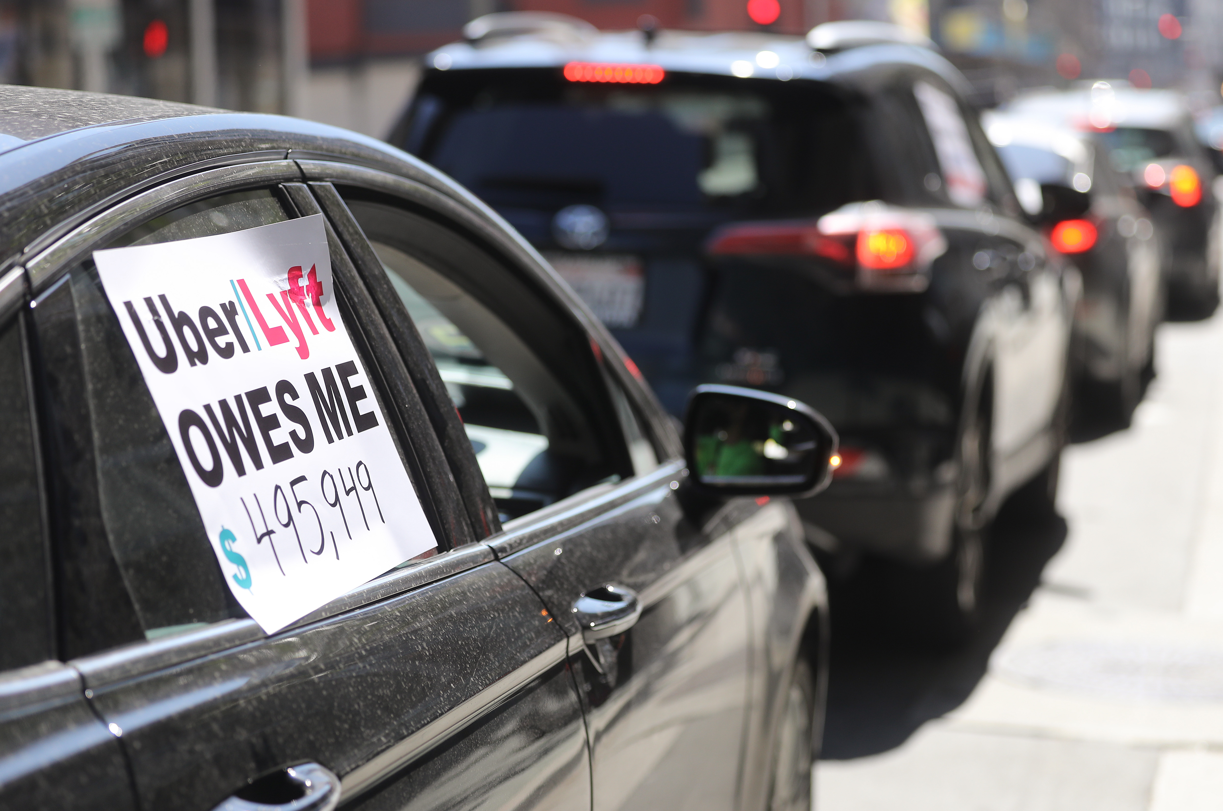 Transportation Union And Rideshare Drivers United Members Hold Rolling Vehicle Protest Calling On State To Enforce AB5