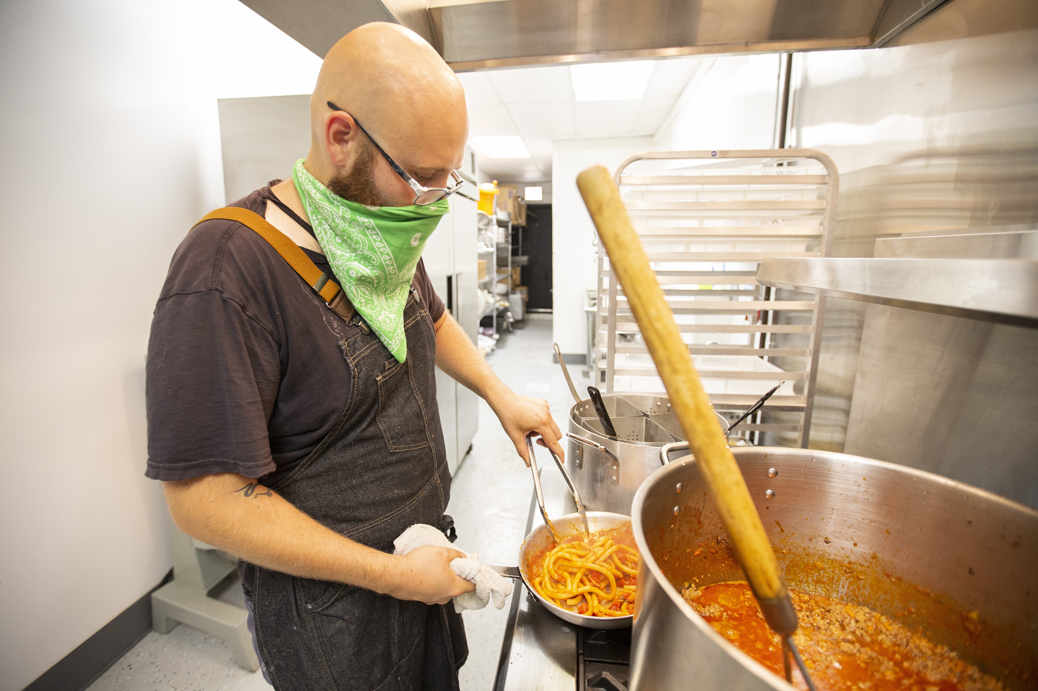 A chef making pasta.