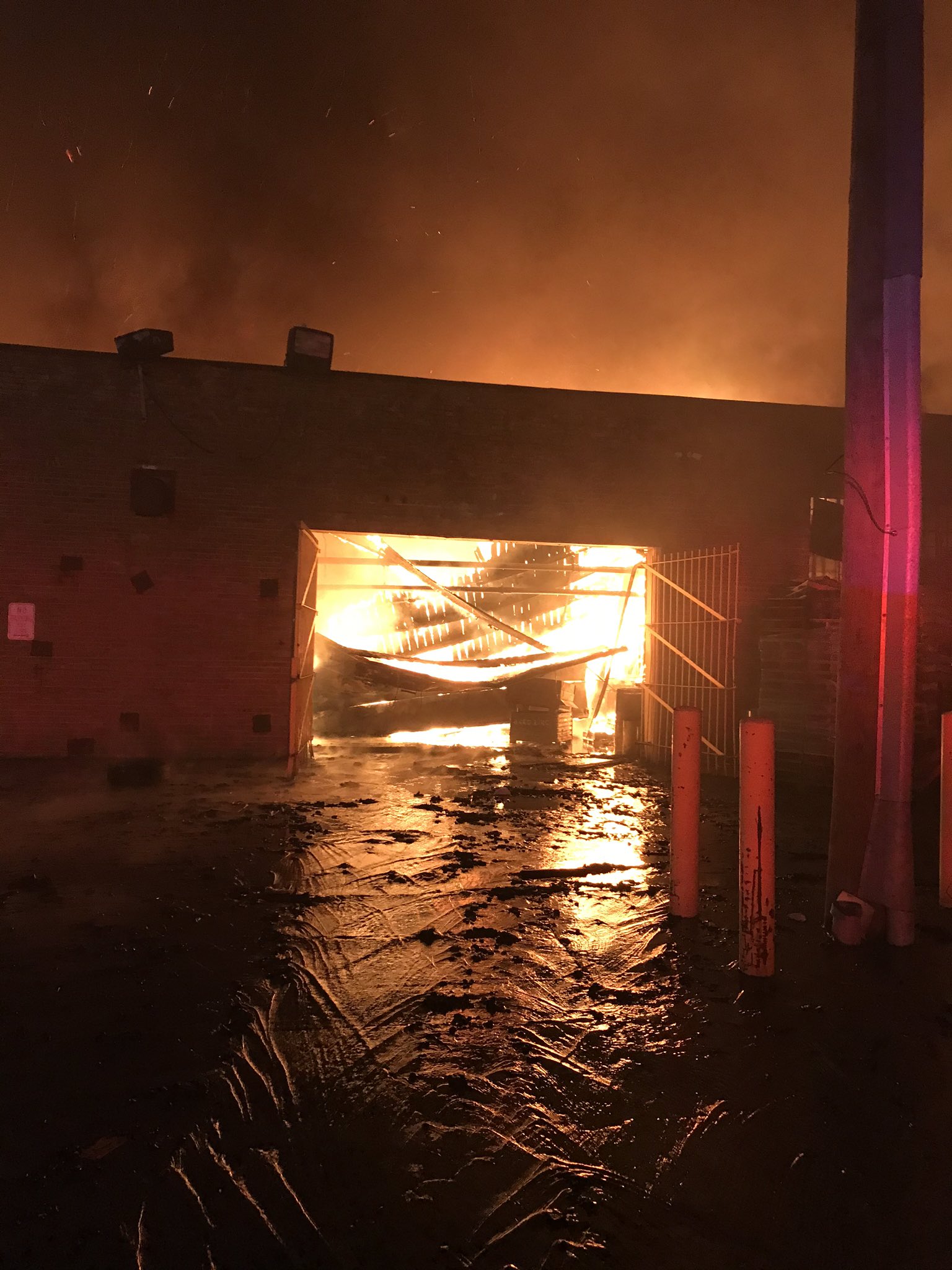 A roof collapsed during a two-alarm fire Aug. 30, 2020, at a factory in the 1000 block of East 103rd Street.