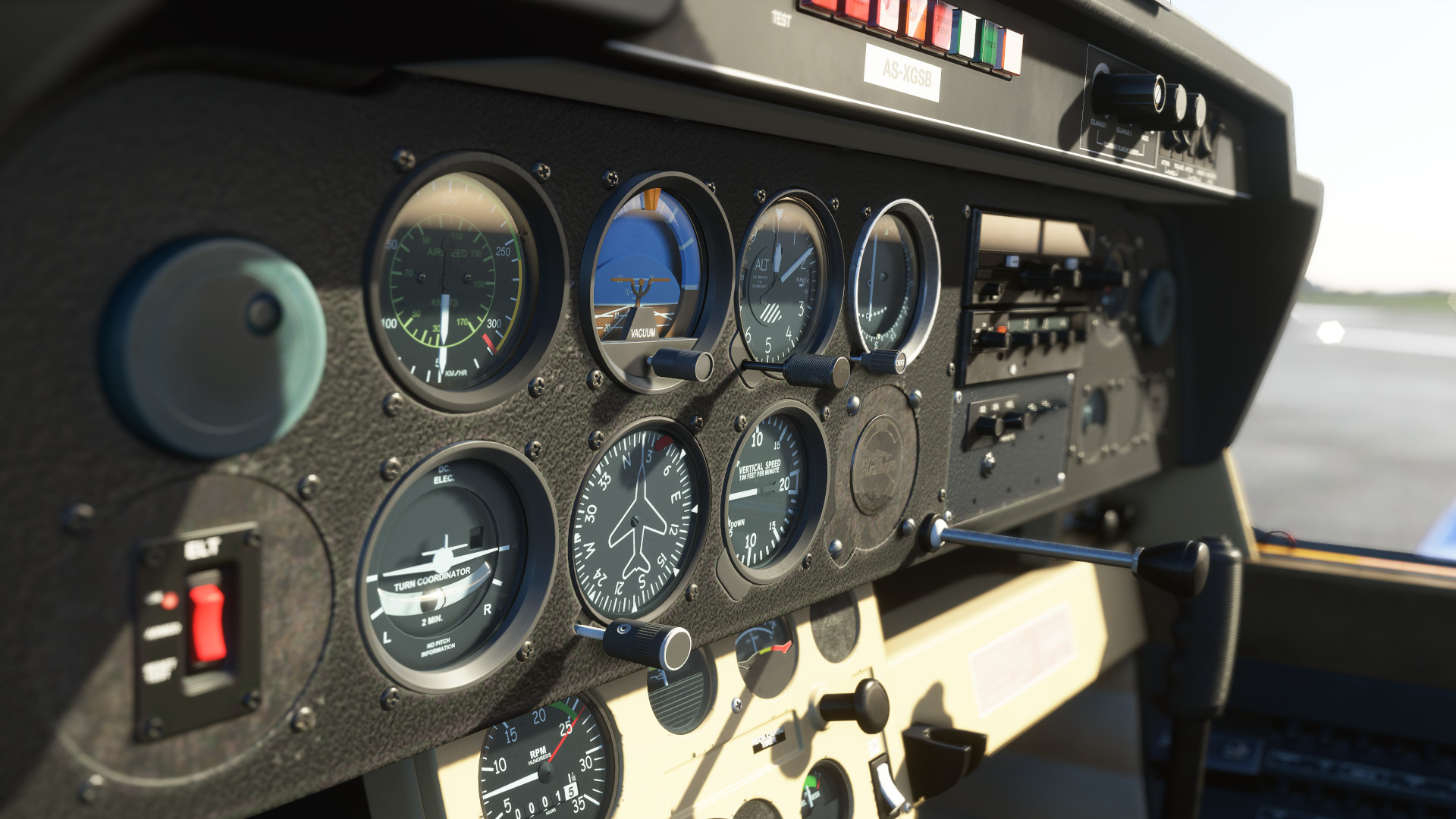 Instrument panel on a plane in Microsoft Flight Simualtor