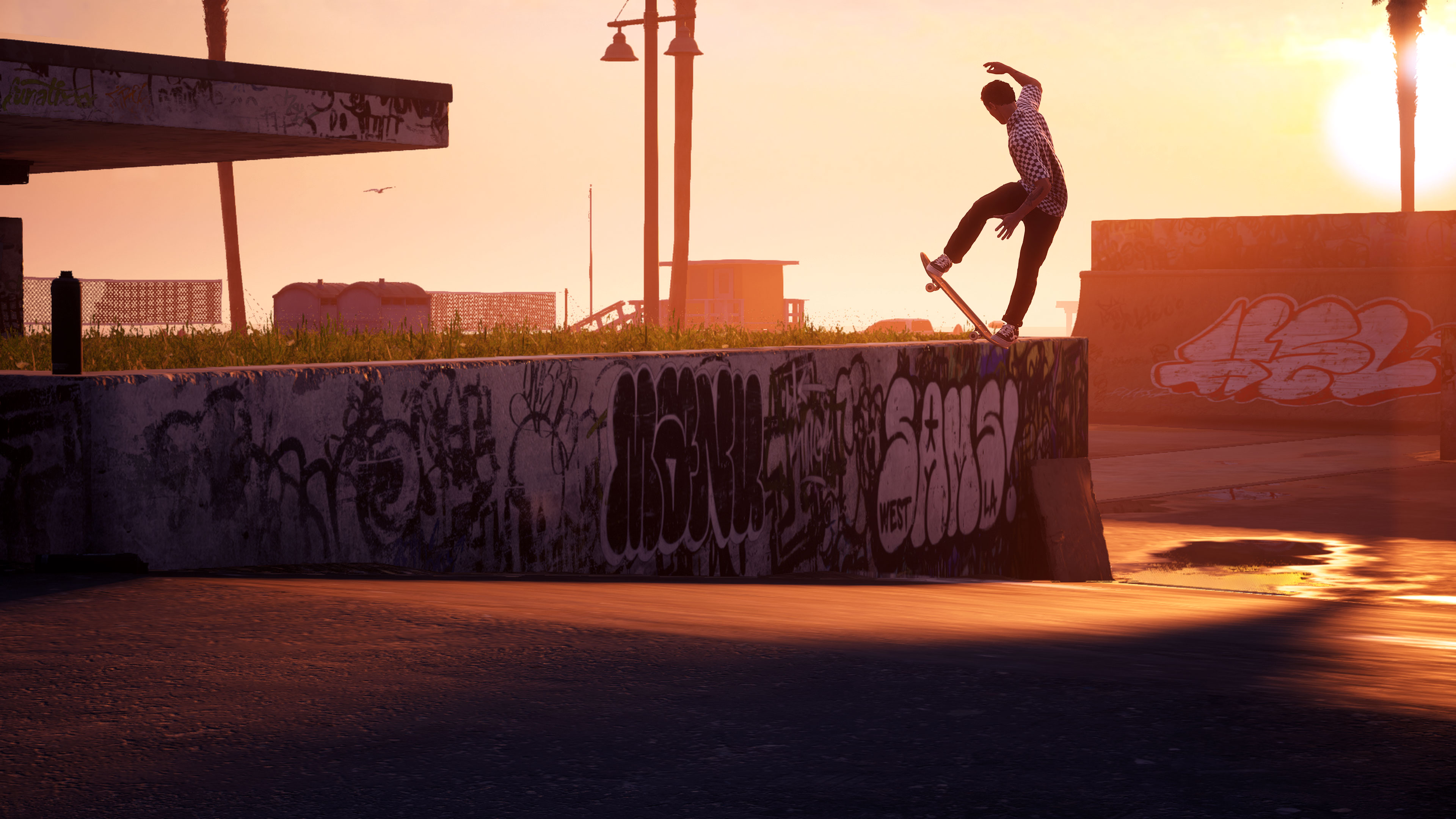 A skater does a lip trick against a sunset or sunrise
