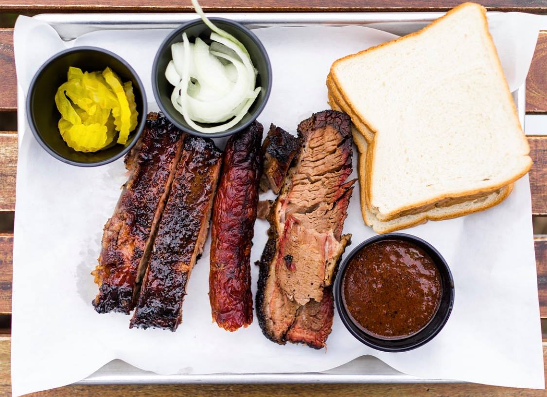 A tray of barbecue from John Mueller’s Black Box Barbecue