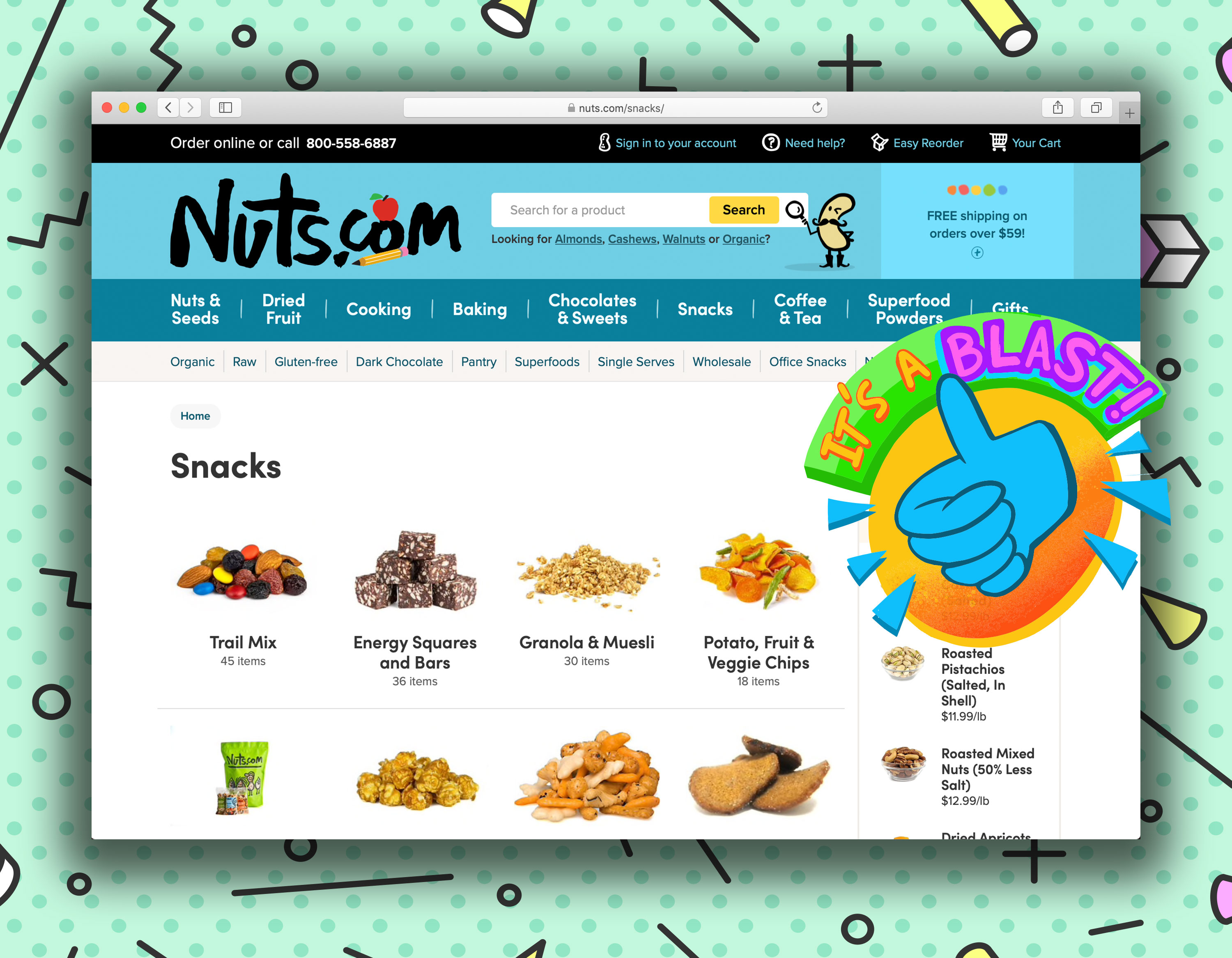A screengrab of the Nuts.com “snack” page.