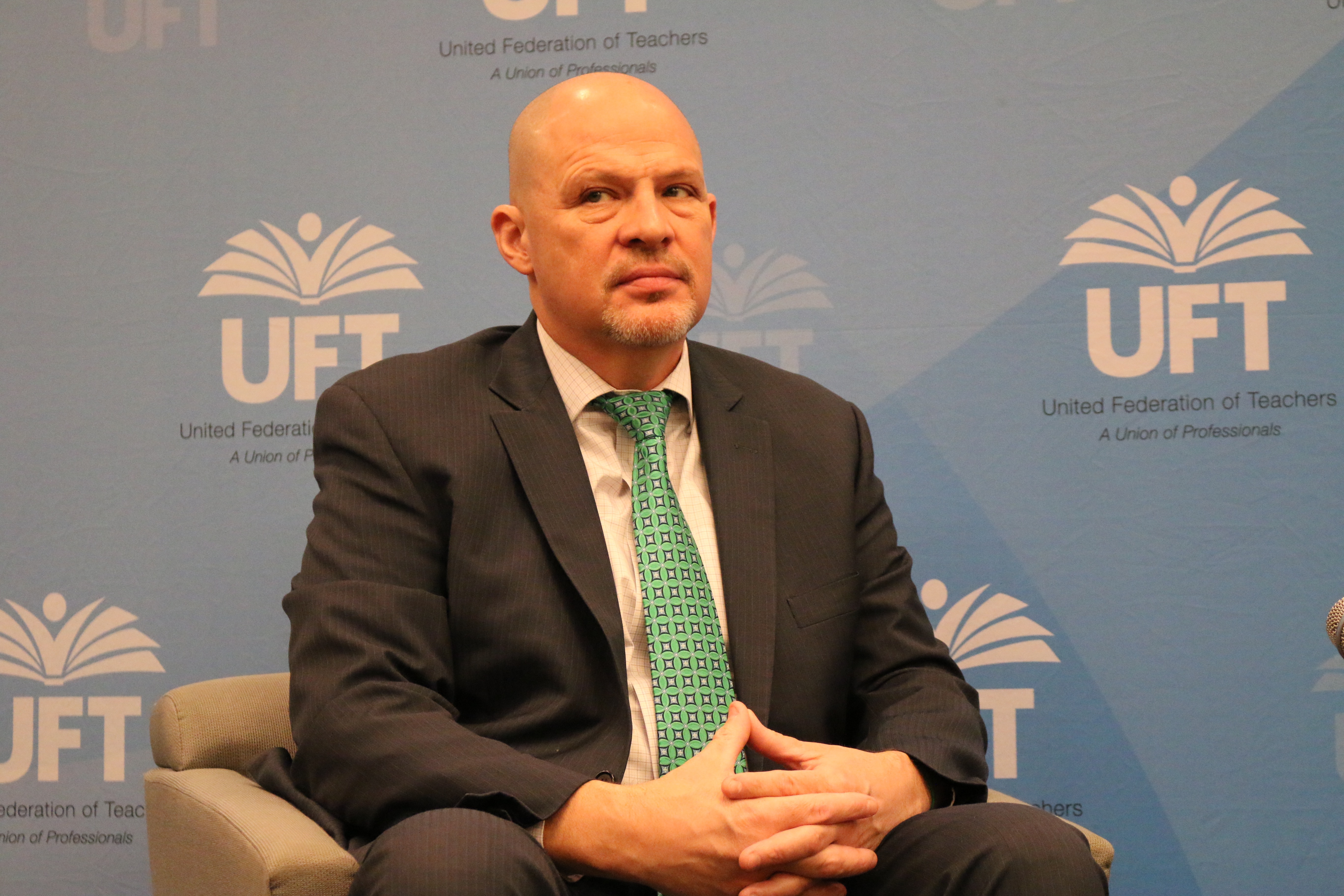 UFT President Michael Mulgrew this winter hosted a discussion on the potential impacts of Janus.