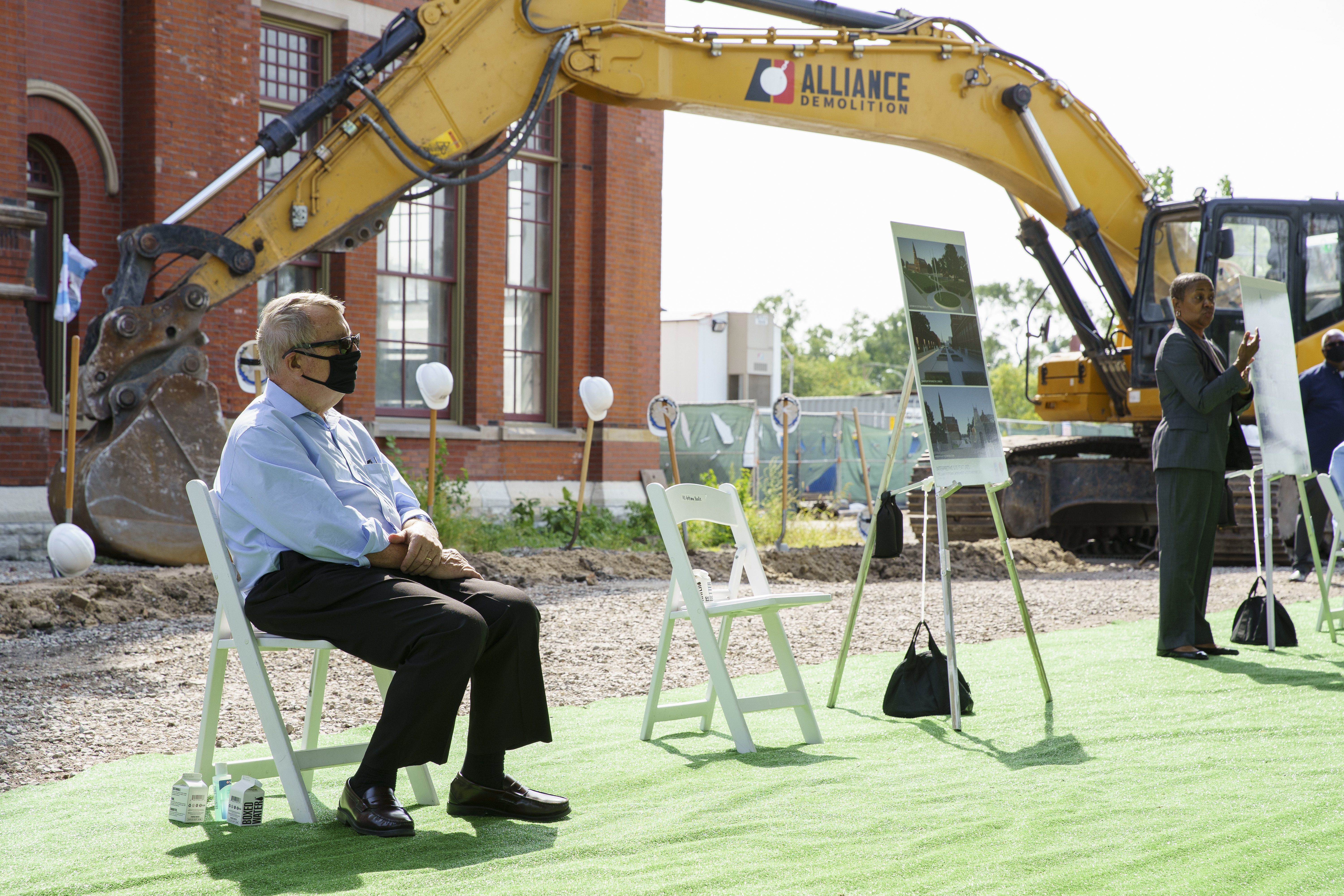 Sen. Dick Durbin listens to a speaker during a groundbreaking a ceremony for the Pullman National Monument renovation project earlier this month. 