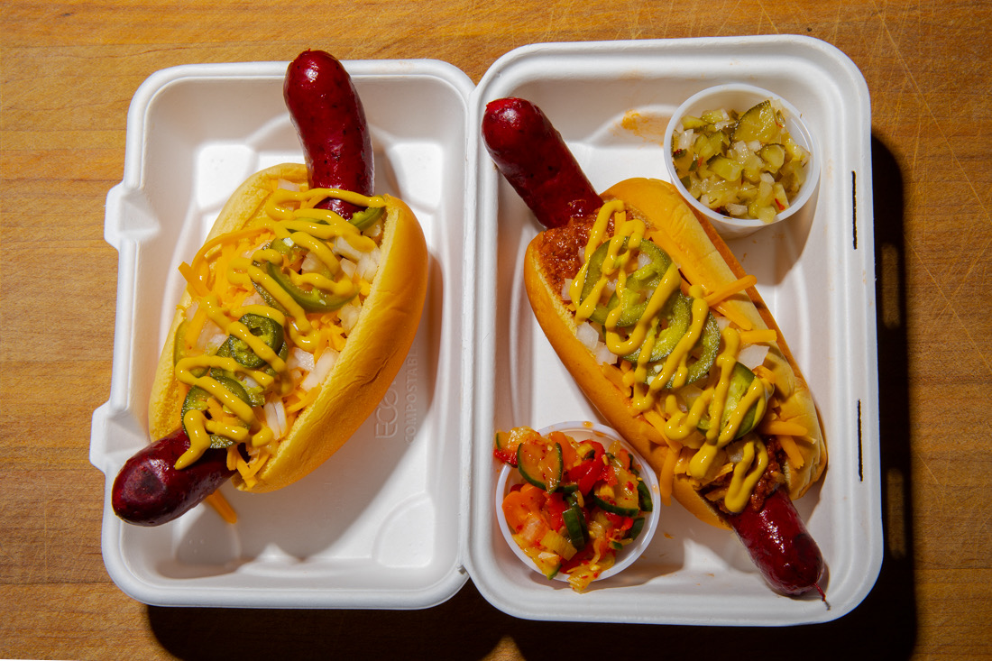 The hot dogs of Red Rocket Wiener Wagon