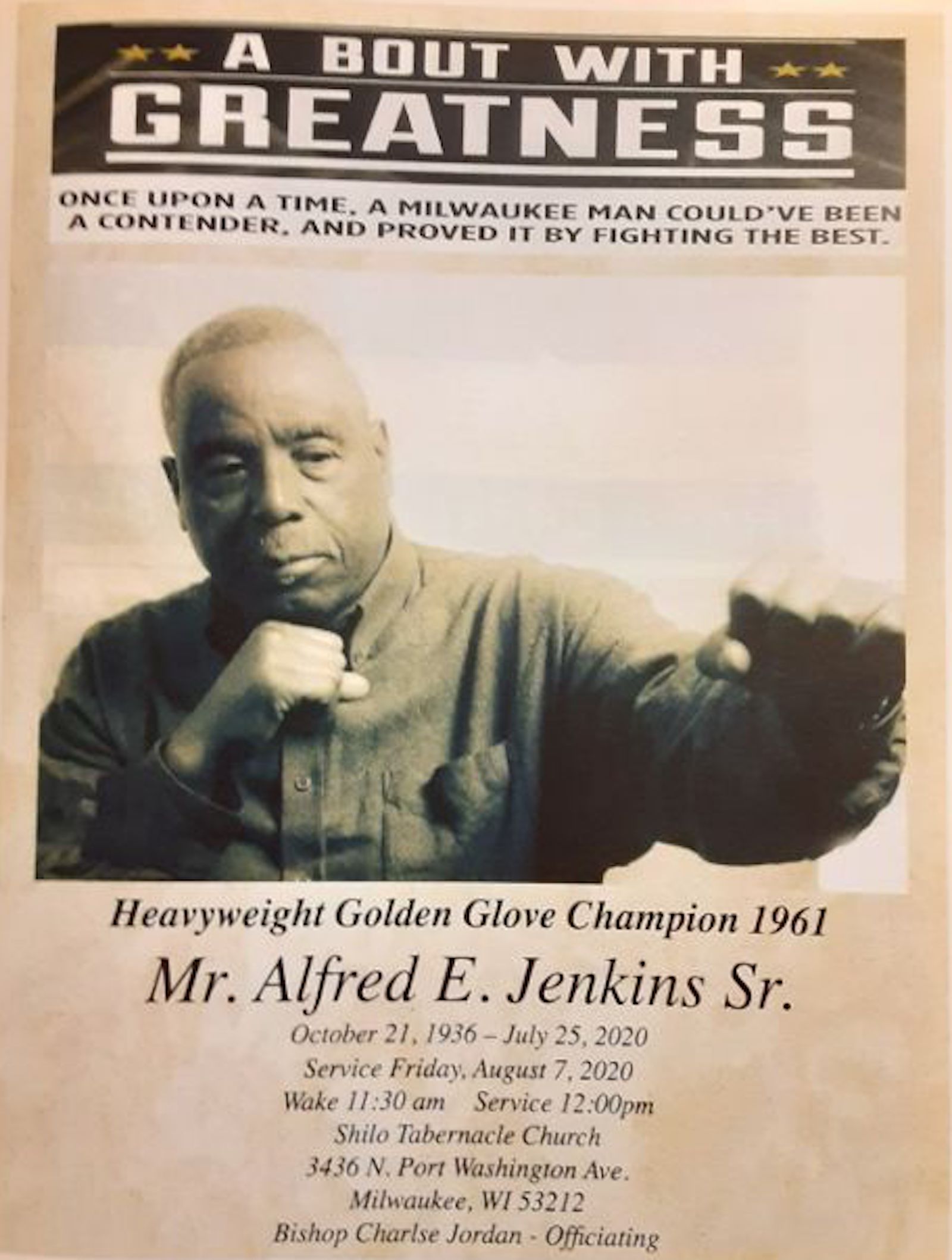 Alfred E. Jenkins Sr. lost at the 1960 Golden Gloves competition to a young fighter named Cassius Clay, the future heavyweight boxing champion who later changed his name to Muhammad Ali. But Mr. Jenkins won the national Golden Gloves heavyweight title in 1961.