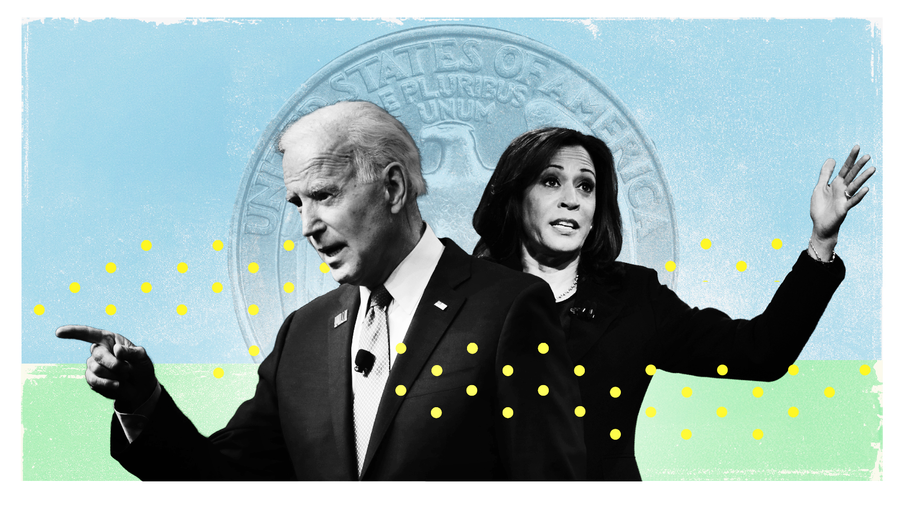 Photo illustration of Biden and Harris. 