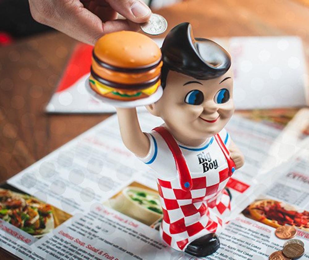 A coin bank at an iconic Big Boy diner.