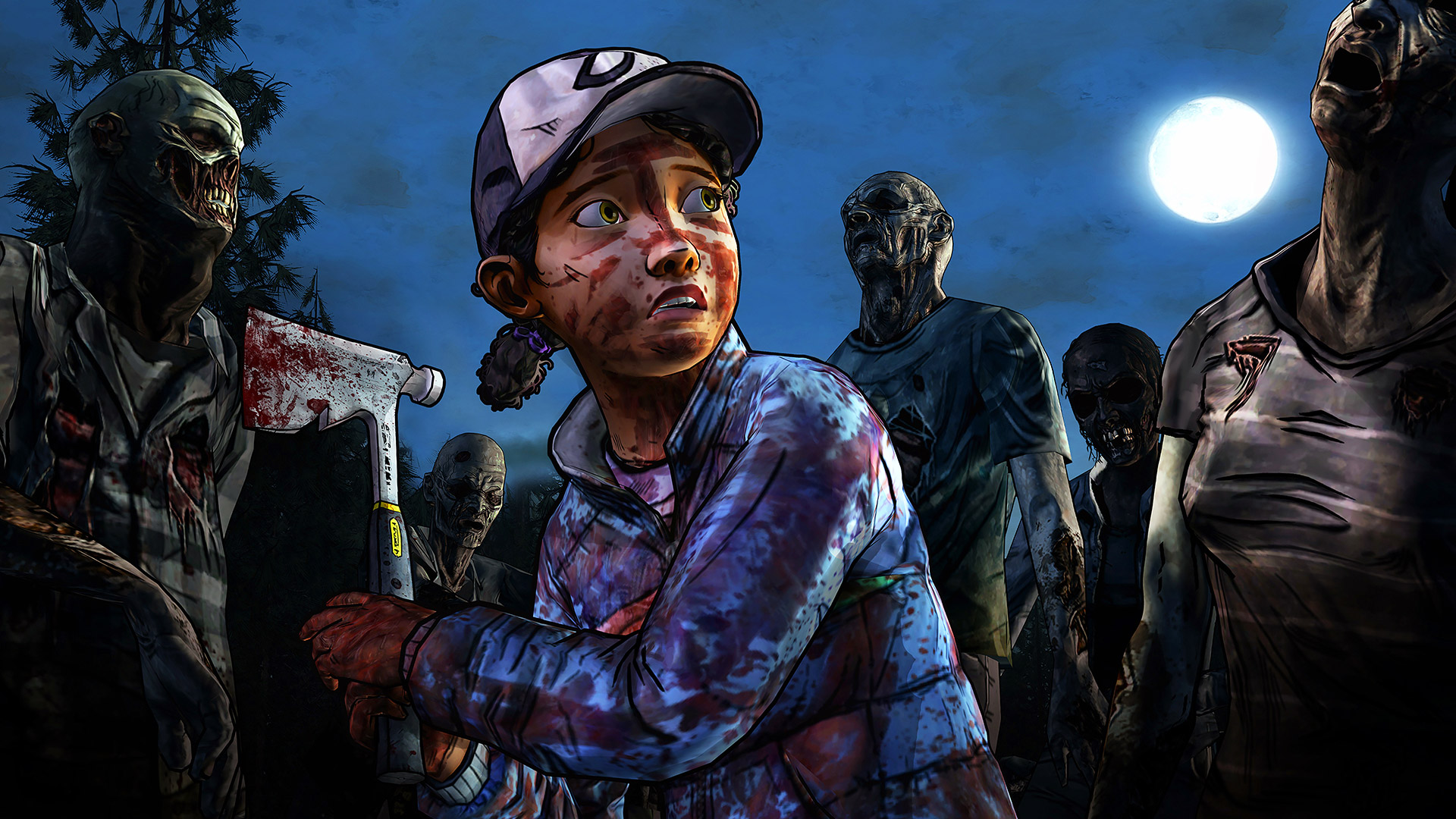 A screenshots of Clementine surrounded by zombies from The Walking Dead: The&nbsp;Telltale&nbsp;Series season 2