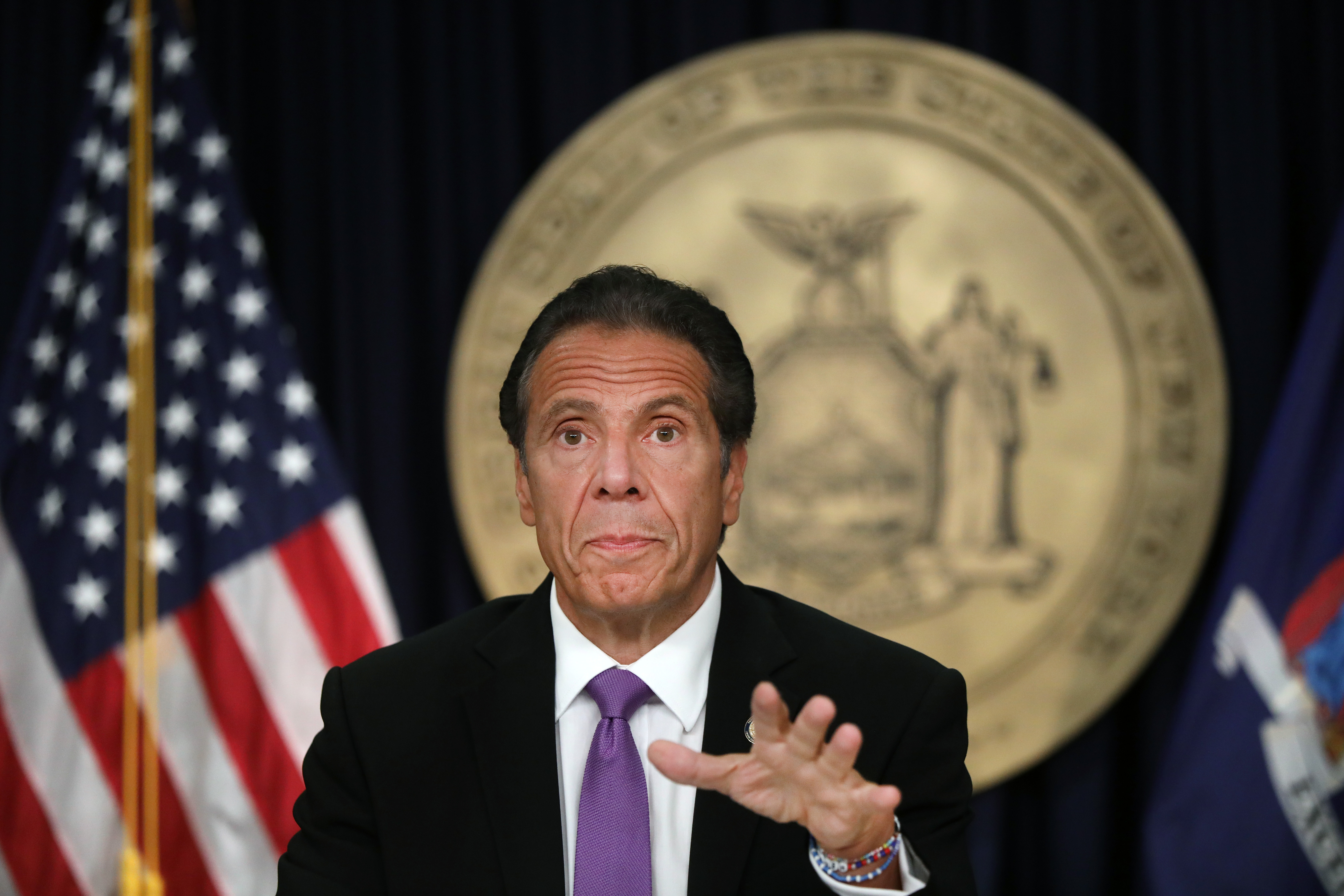 New York Governor Cuomo Holds A Press Briefing In NYC