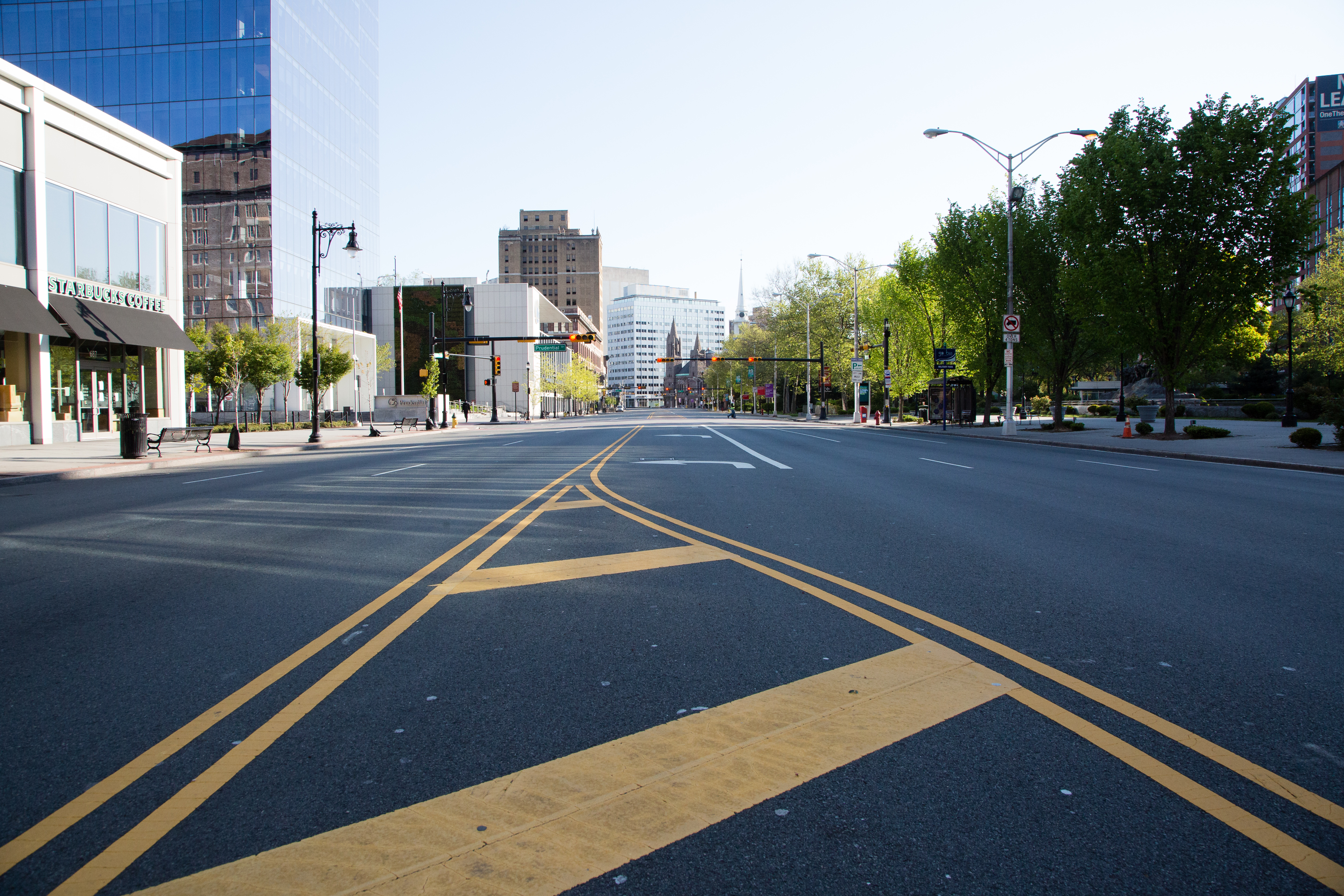 Broad Street sits empty during Newark’s city wide shelter-in-place mandate during the ongoing coronavirus pandemic on May 09, 2020 in Newark, New Jersey.