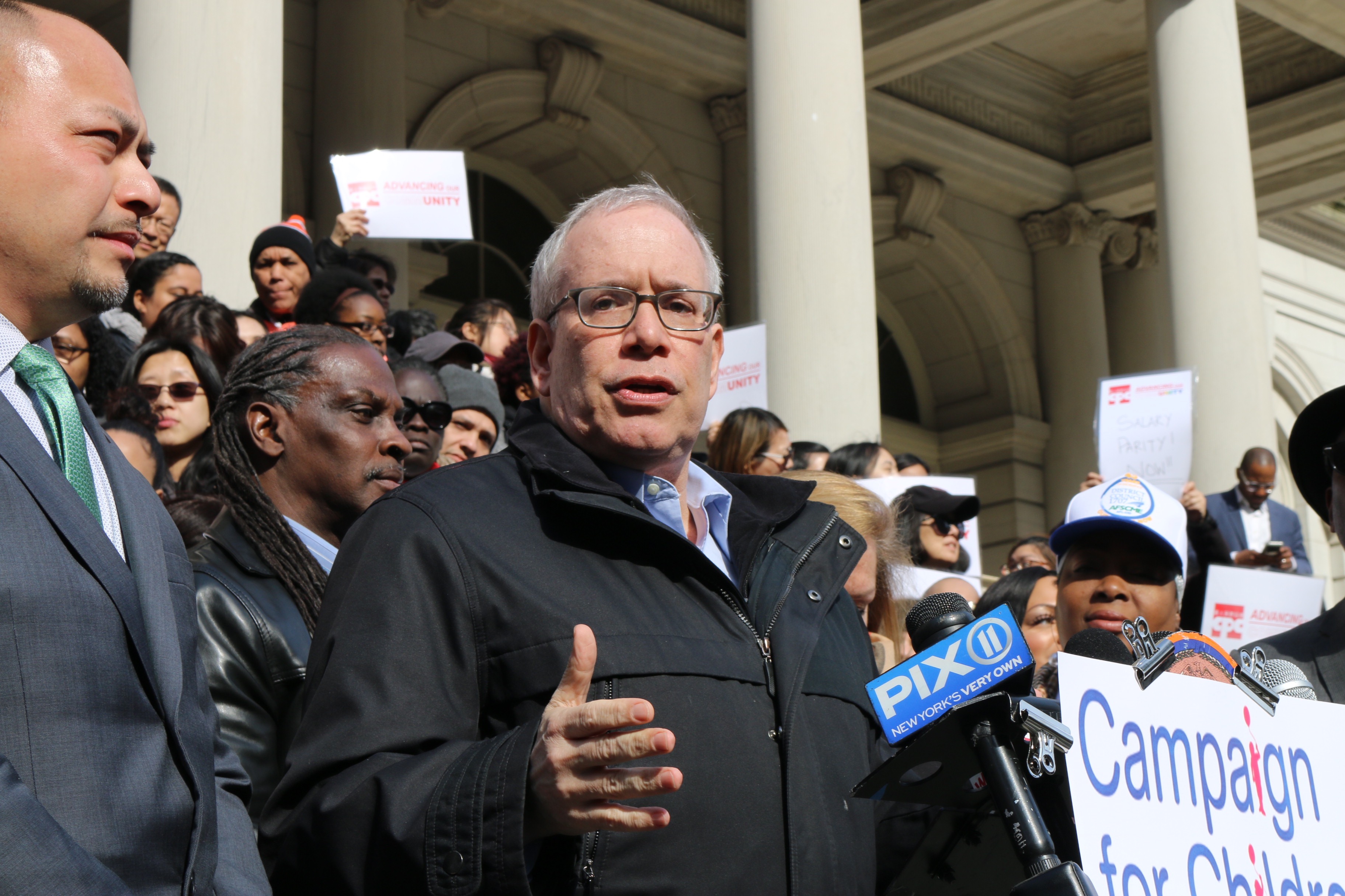 Comptroller Scott Stringer speaks at a rally at City Hall in March 2019.