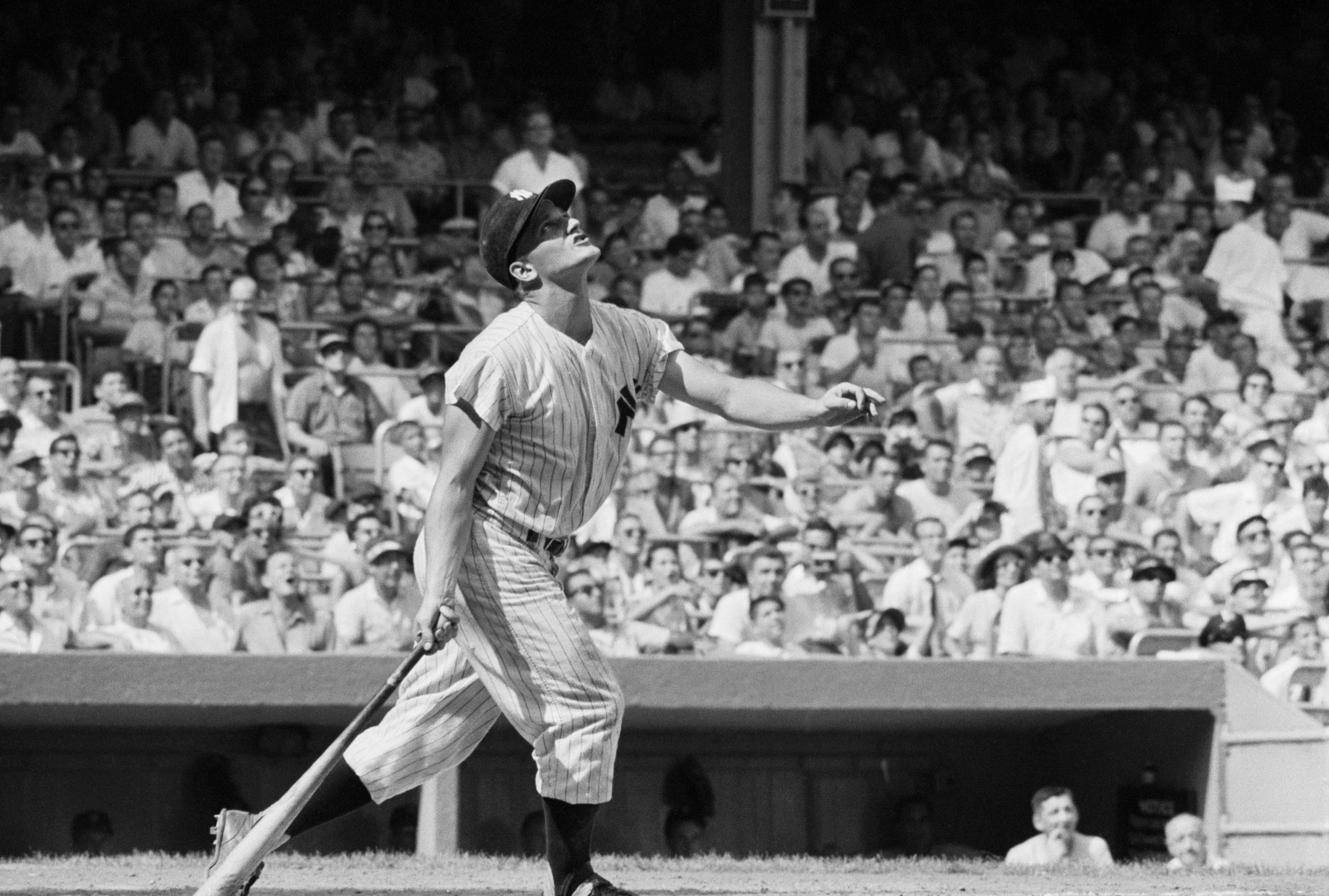 Roger Maris Watching Pop Fly Ball During Game