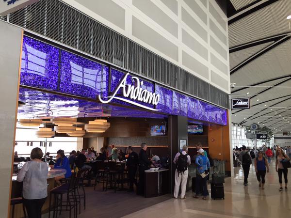 A sign for Andiamo at the Detroit Metropolitan Airport. 