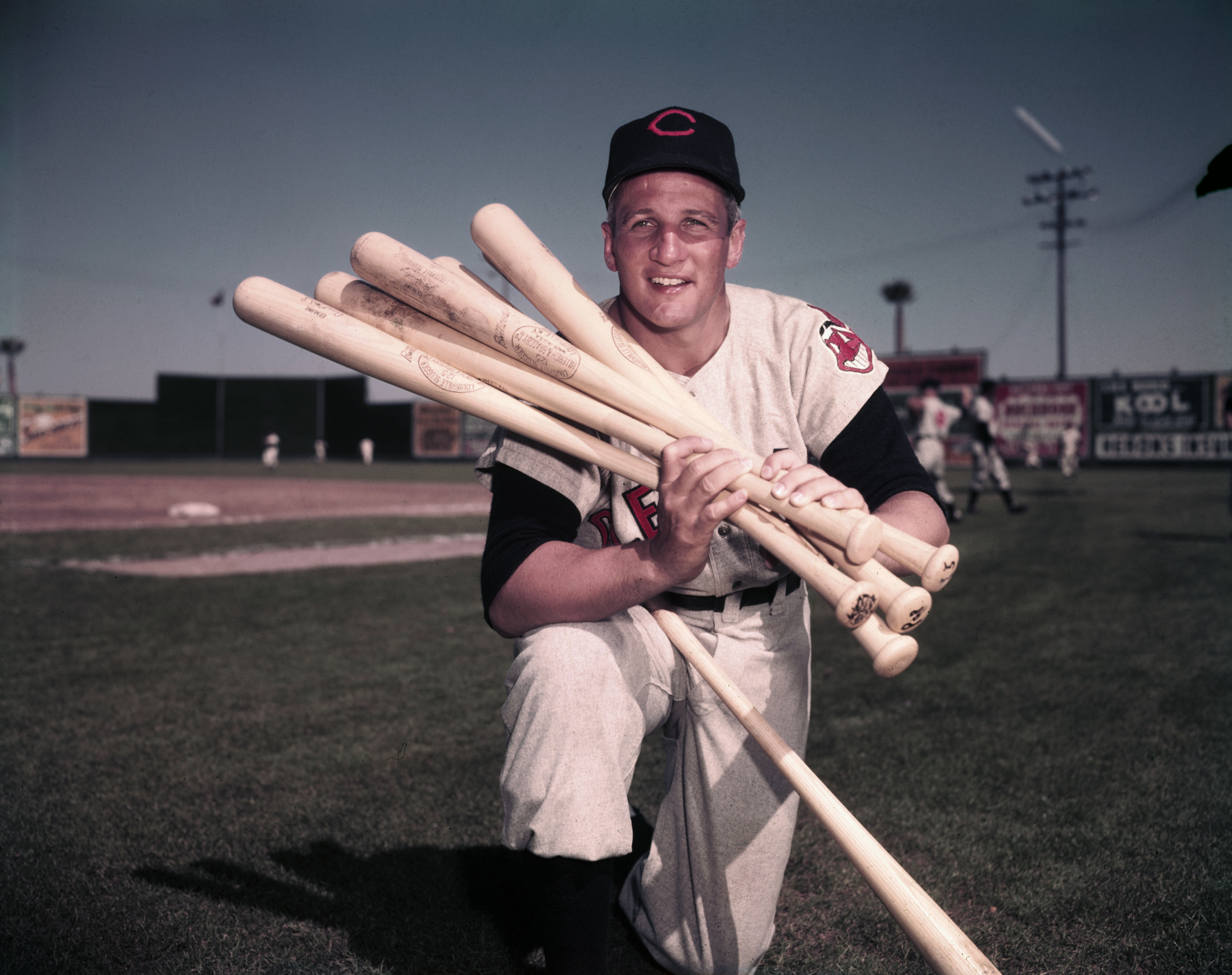 Al Rosen Holding Several Baseball Bats