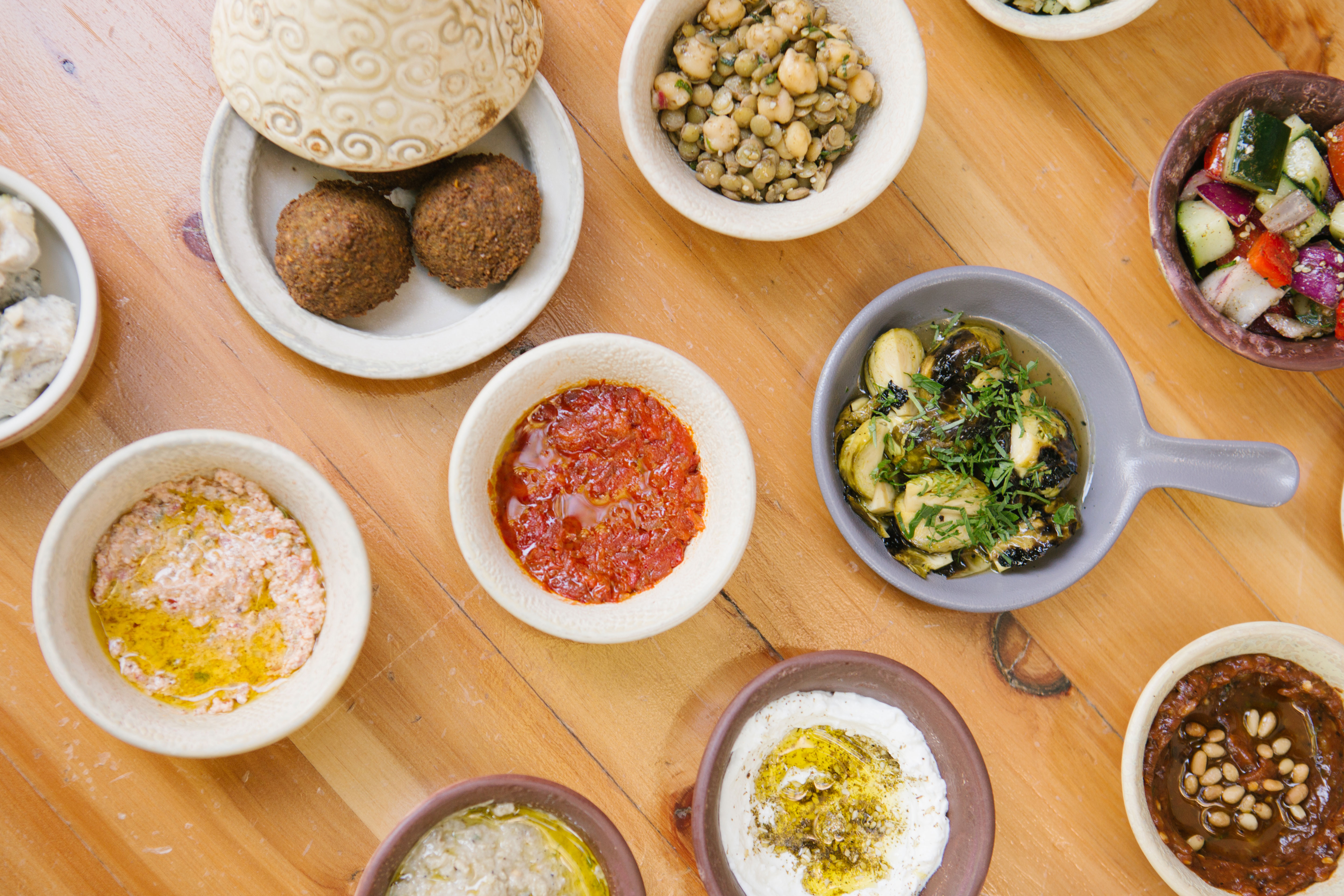 A spread of Jewish foods, from falafel to hummus
