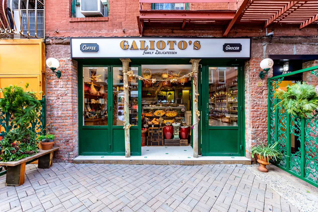 The exterior of a new vegan deli called Galioto’s that’s located in Little Italy has green doors.