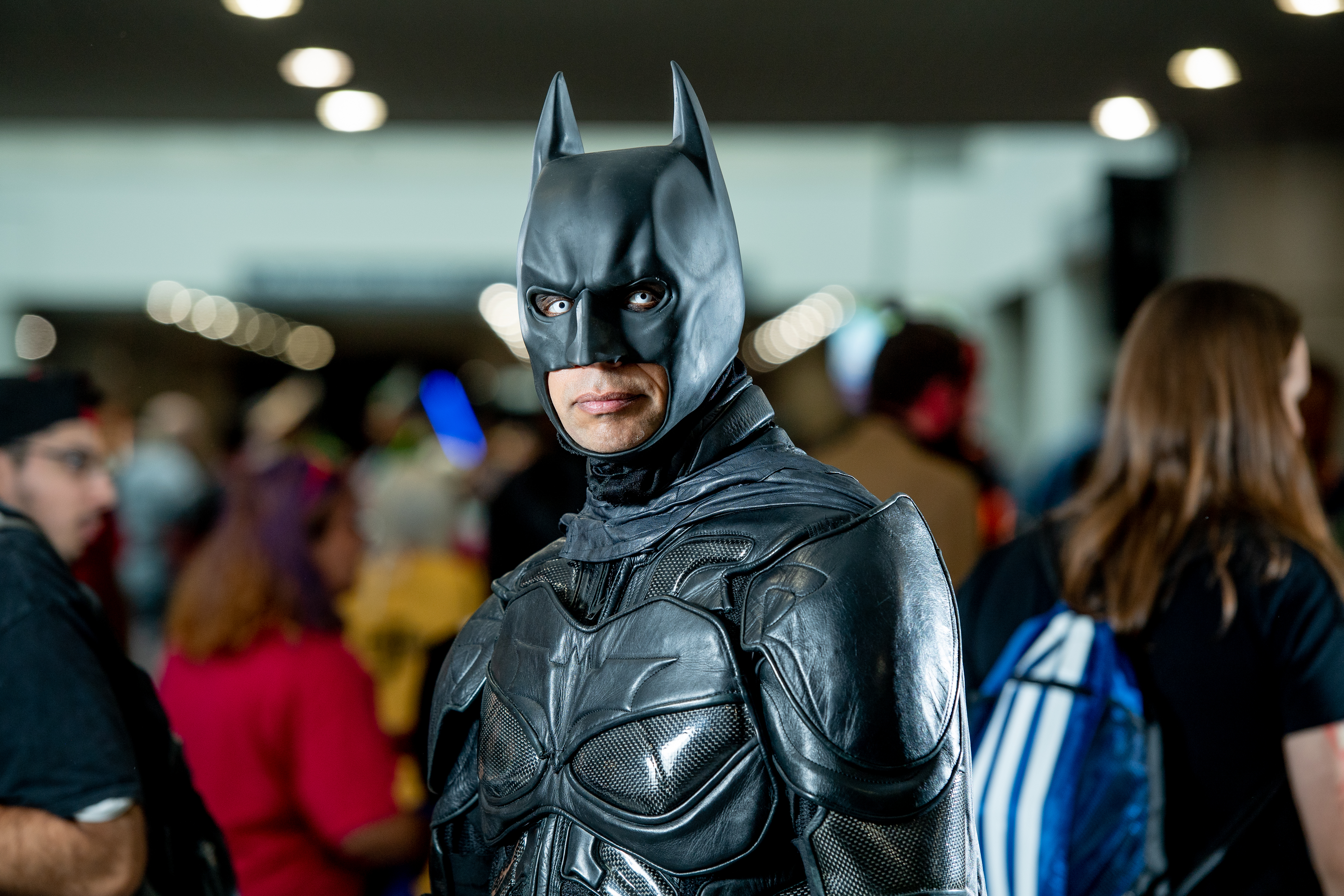 A fan cosplays as Batman from the DC Universe during the 2018 New York Comic Con at Javits Center on October 6, 2018 in New York City.