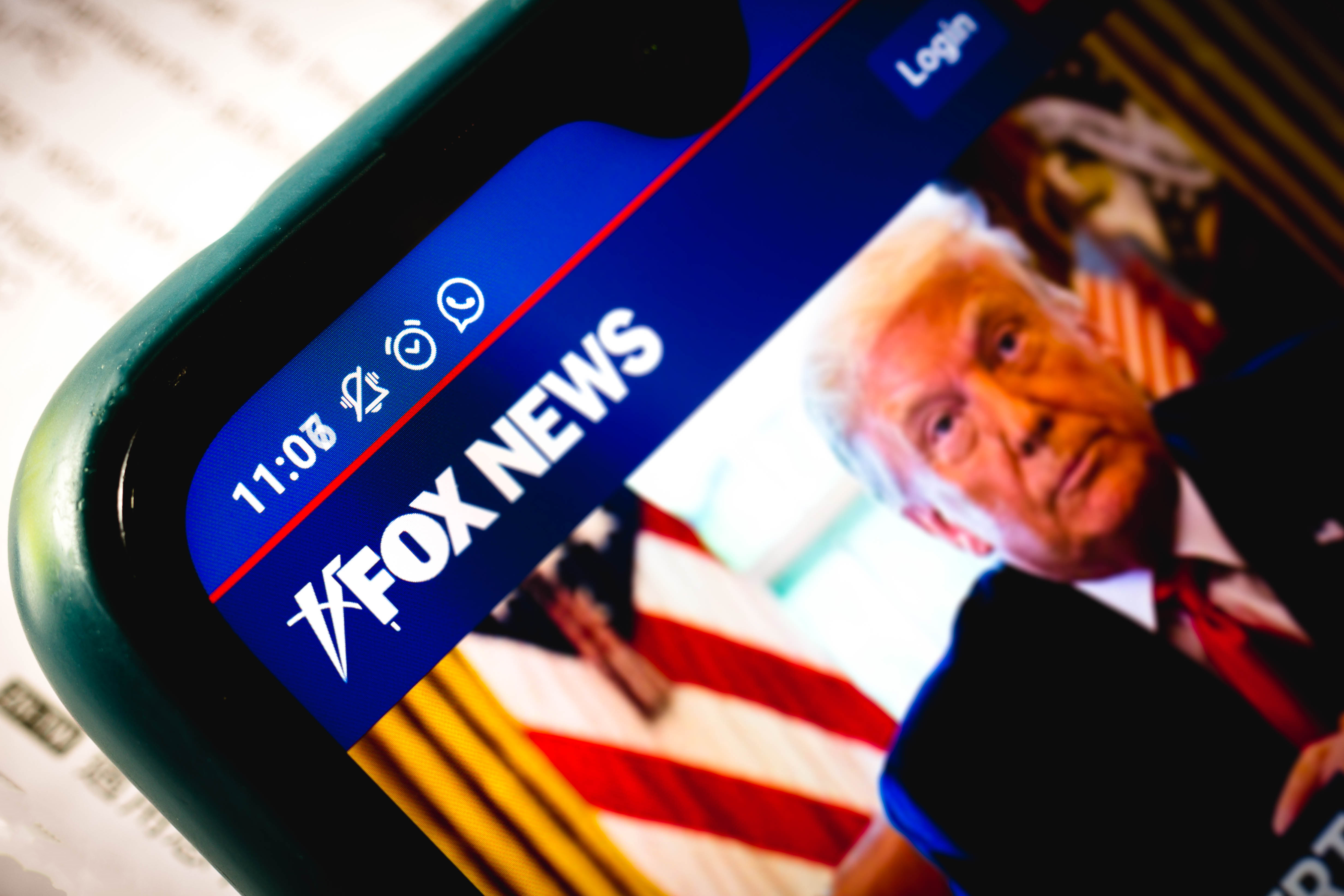 A close-up of the Fox News Channel website seen displayed on a smartphone