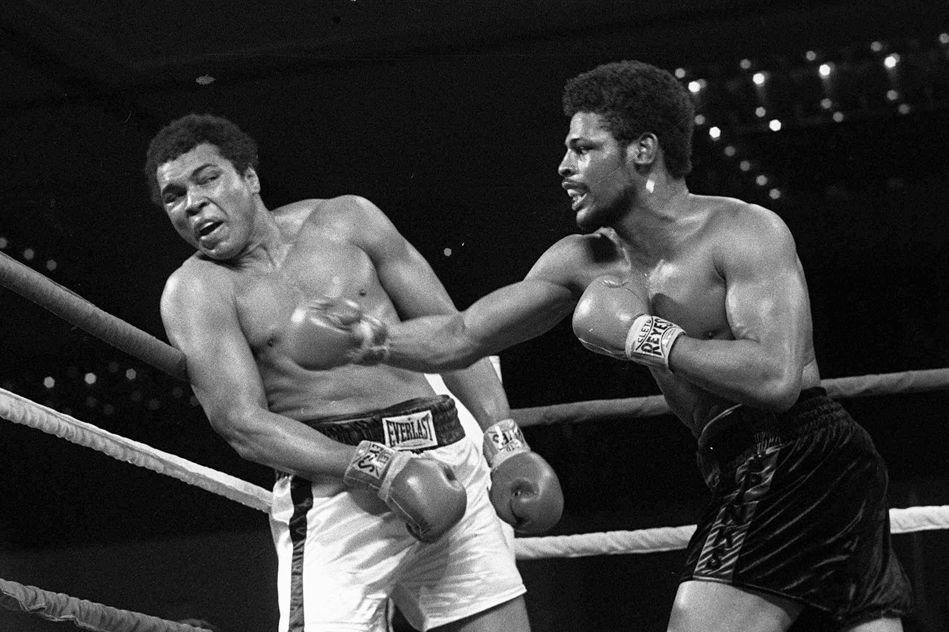 In this Feb. 15, 1978, file photo, Leon Spinks, right, connects with a right hook to Muhammad Ali, during the late rounds of their championship fight in Las Vegas. Former heavyweight champion Leon Spinks Jr. died Friday night, Feb. 5, 2021, after battling prostate and other cancers. He was 67. 