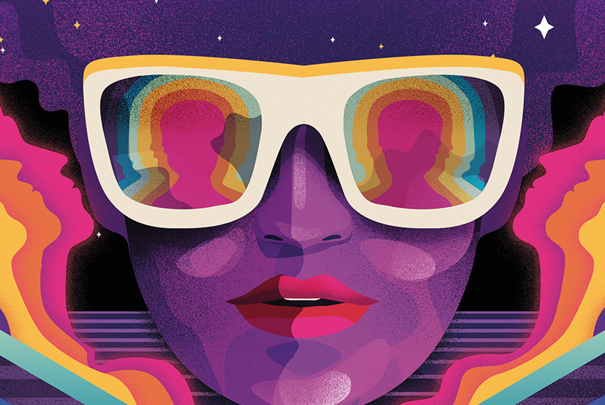 Key art for the cover of Dream Crush, a new dating game from Mondo Games, shows a 1980s inspired image of a woman wearing sunglasses.