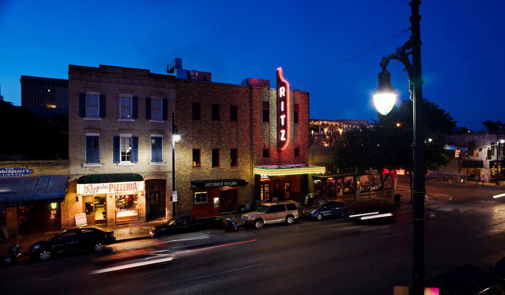 Downtown location of Alamo Drafthouse at night
