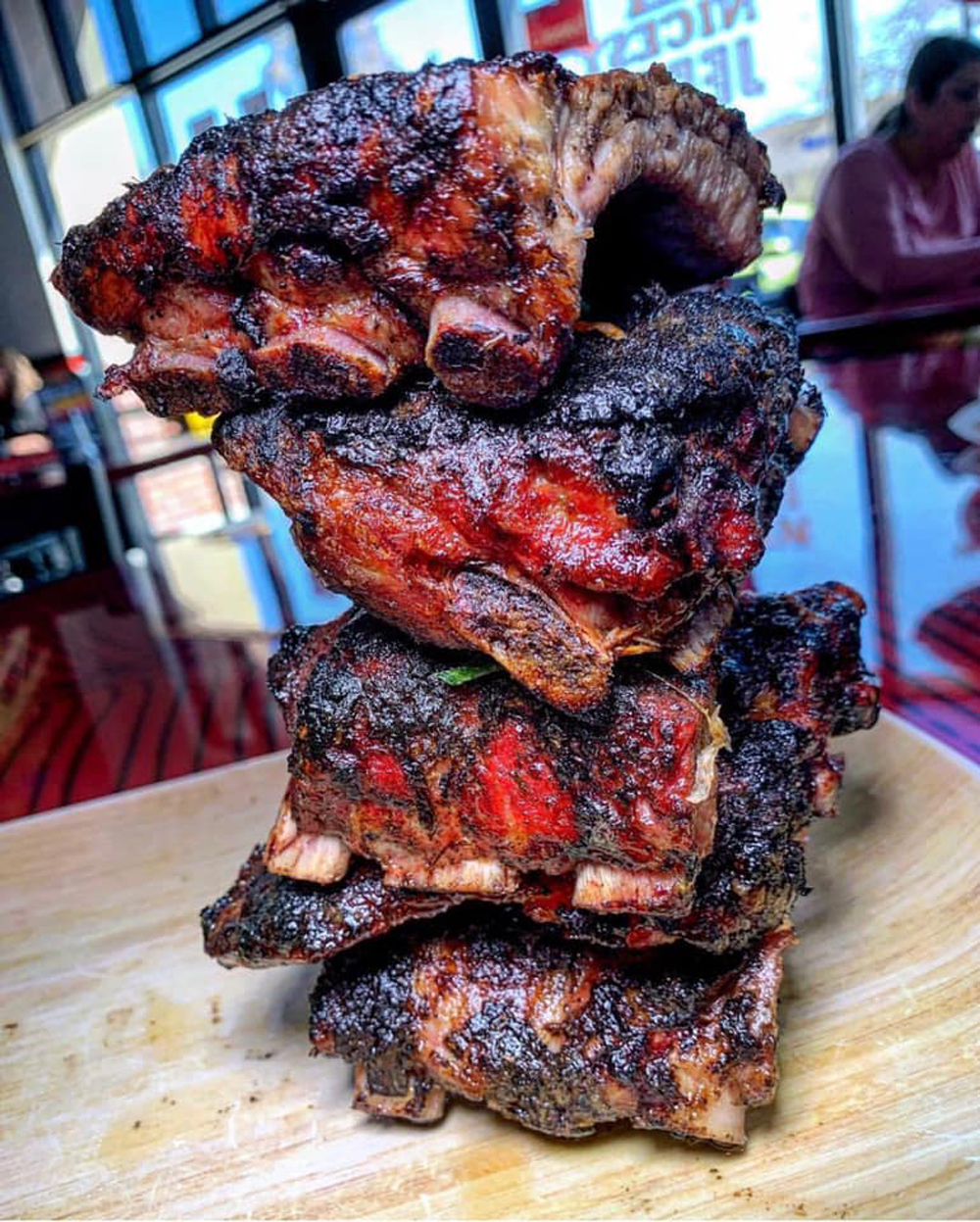 A full slab of jerk pork ribs, on the menu at the Caribbean-inspired Big Jerk.