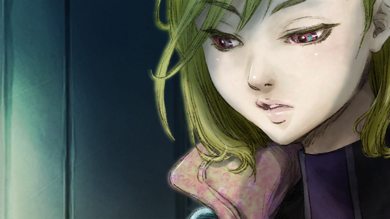 A close-up shot of a blond female character in Gnosia