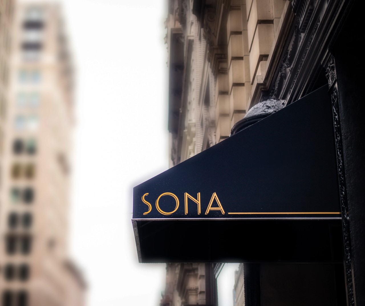 The exterior awning of a restaurant called Sona