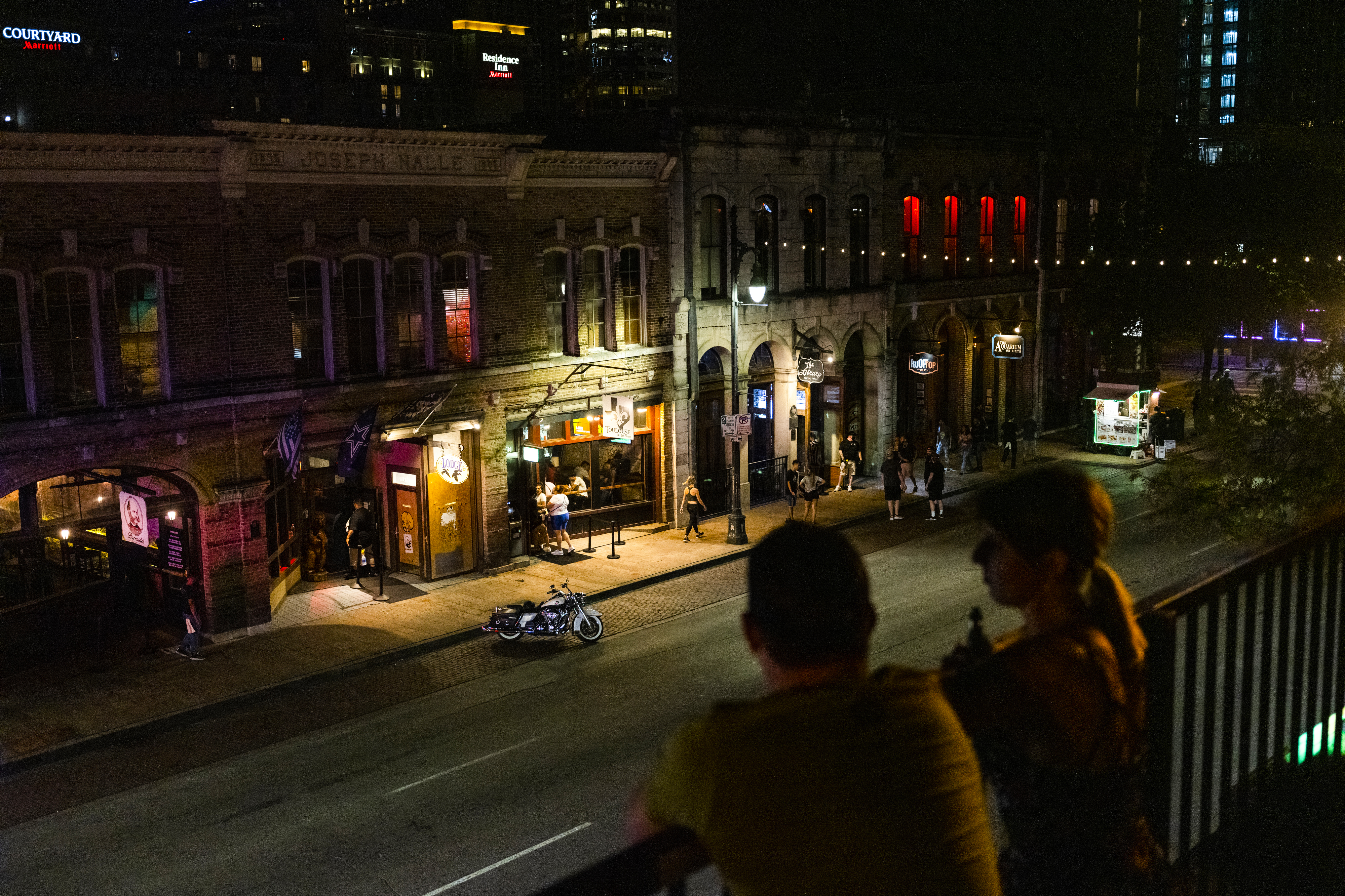 A view of the bars along East Sixth Street in downtown Austin in late May 2020.