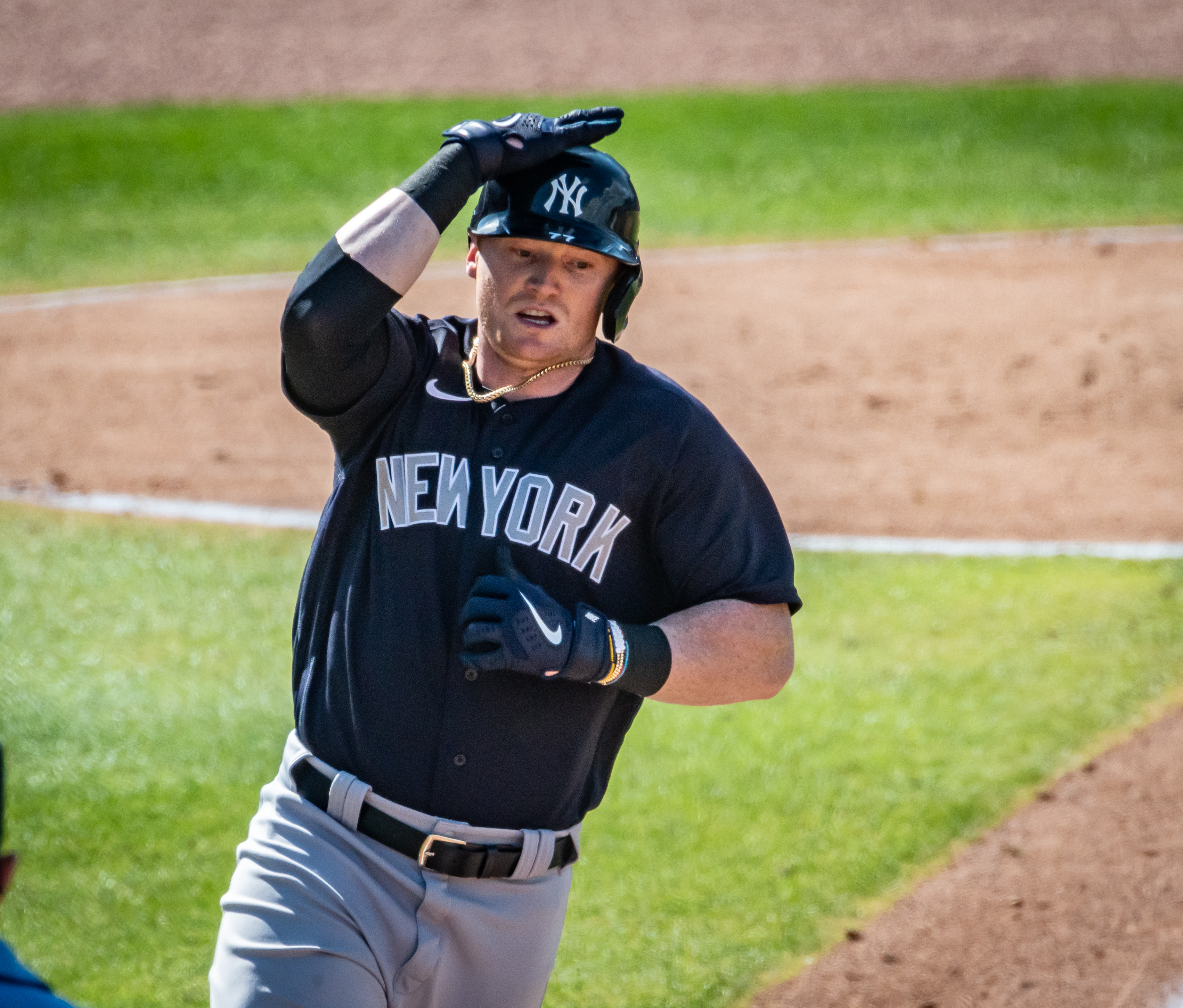 New York Yankees’ Clint Frazier hits a single in spring training game against the Philadelphia Phillies