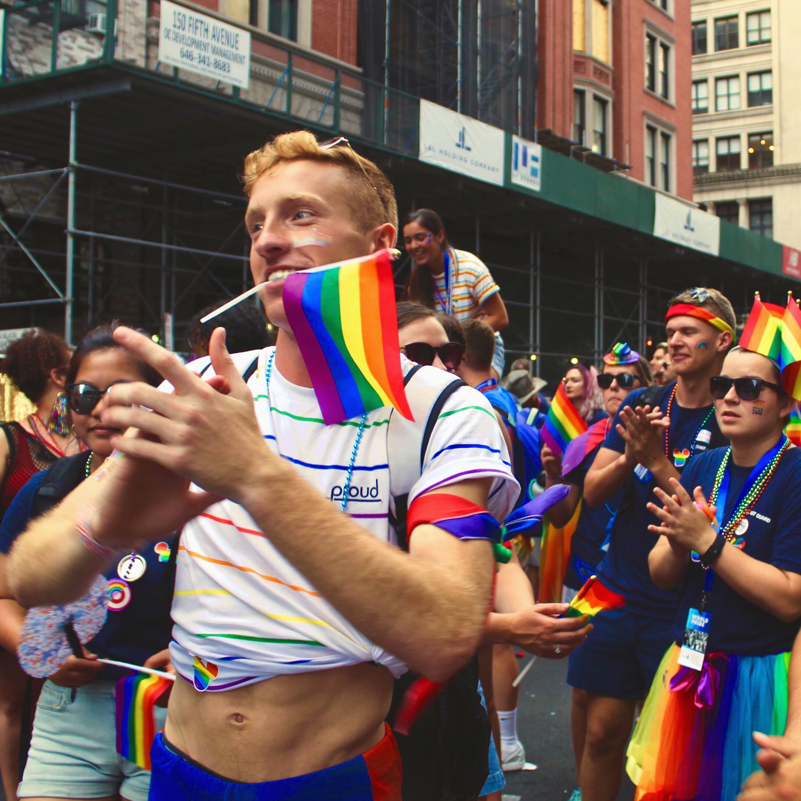 Josiah Davis marches with the Coast Guard contingent at World Pride in New York in 2019.