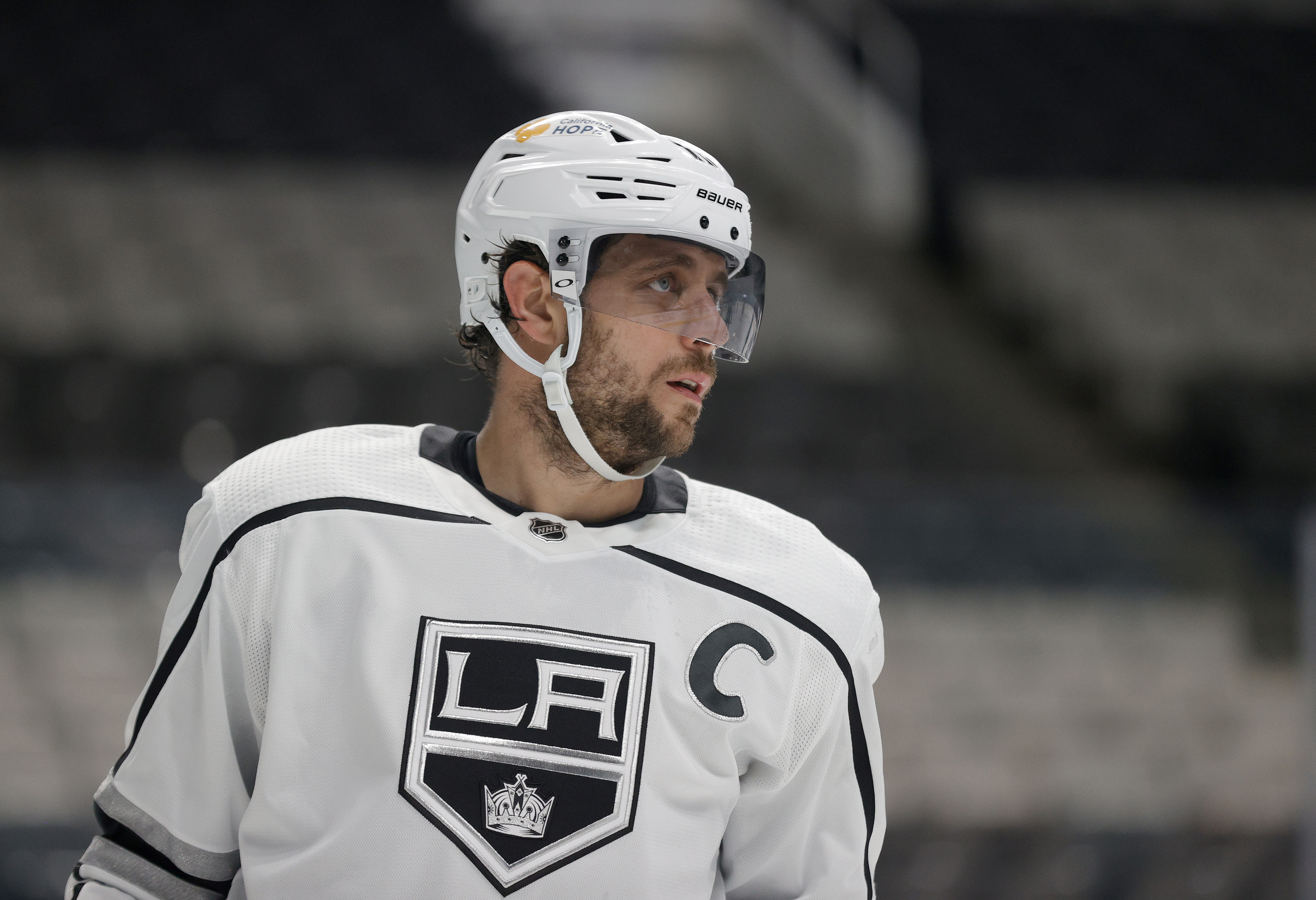 Anze Kopitar #11 of the Los Angeles Kings in action against the San Jose Sharks at SAP Center on March 22, 2021 in San Jose, California.