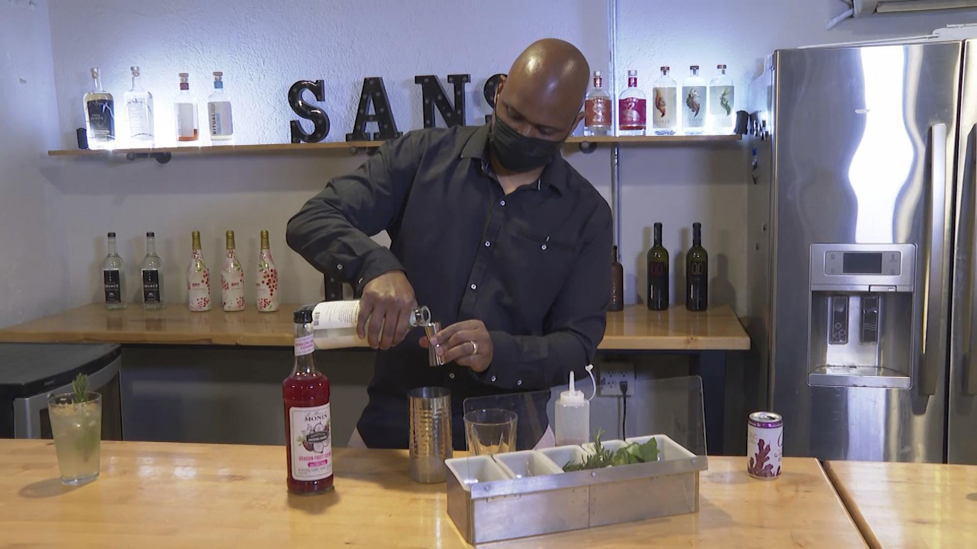 Owner Chris Marshall prepares an alcohol-free cocktail at San Bars in Austin, Texas. According to IWSR Drinks Market Analysis, global consumption of zero-proof beer, wine and spirits is growing two to three times faster than overall alcohol consumption. 