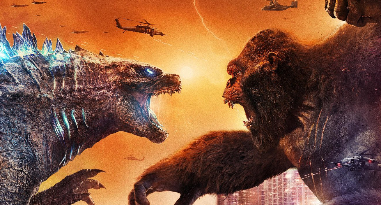 Godzilla and Kong fighting.