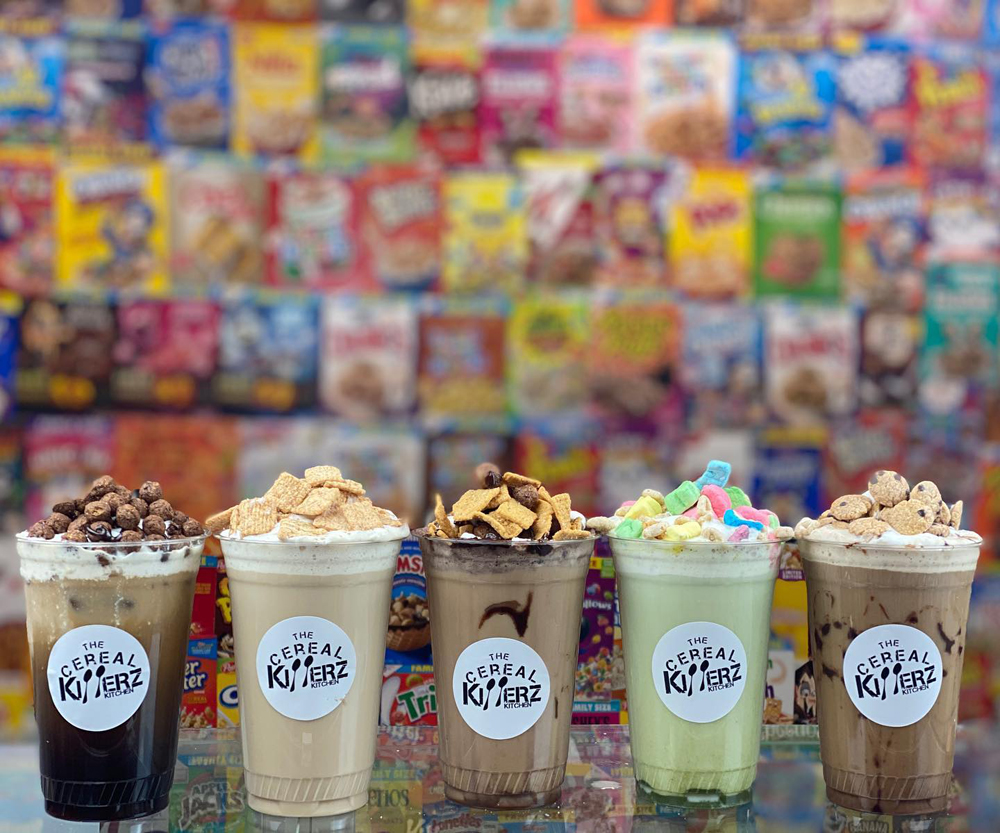 Shakes including the “S’moreFire Tingz” and “Cookie Monsterz,” on the fast casul menu at the The Cereal Killerz Kitchen.