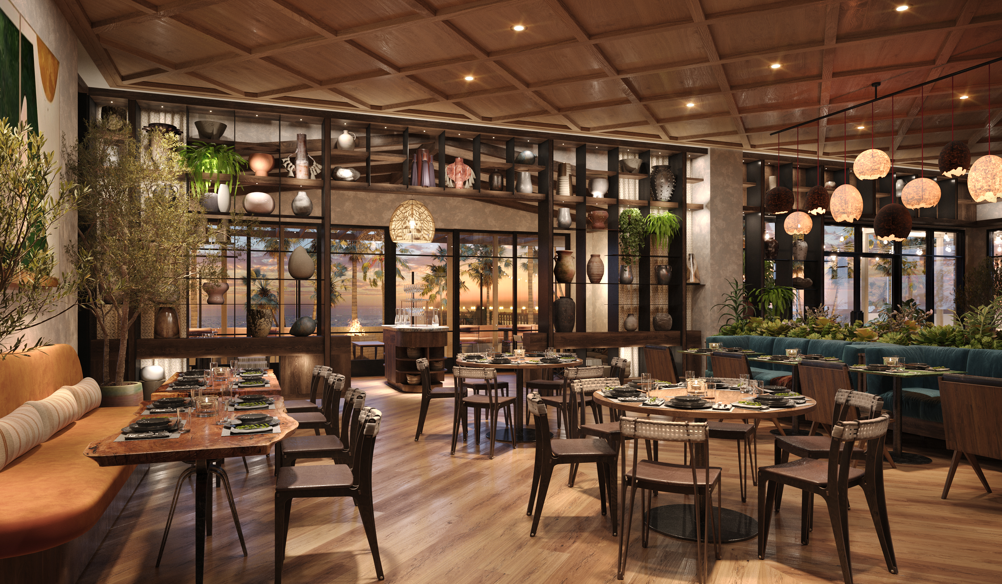 Rendering of the dining room at Valle at Mission Pacific