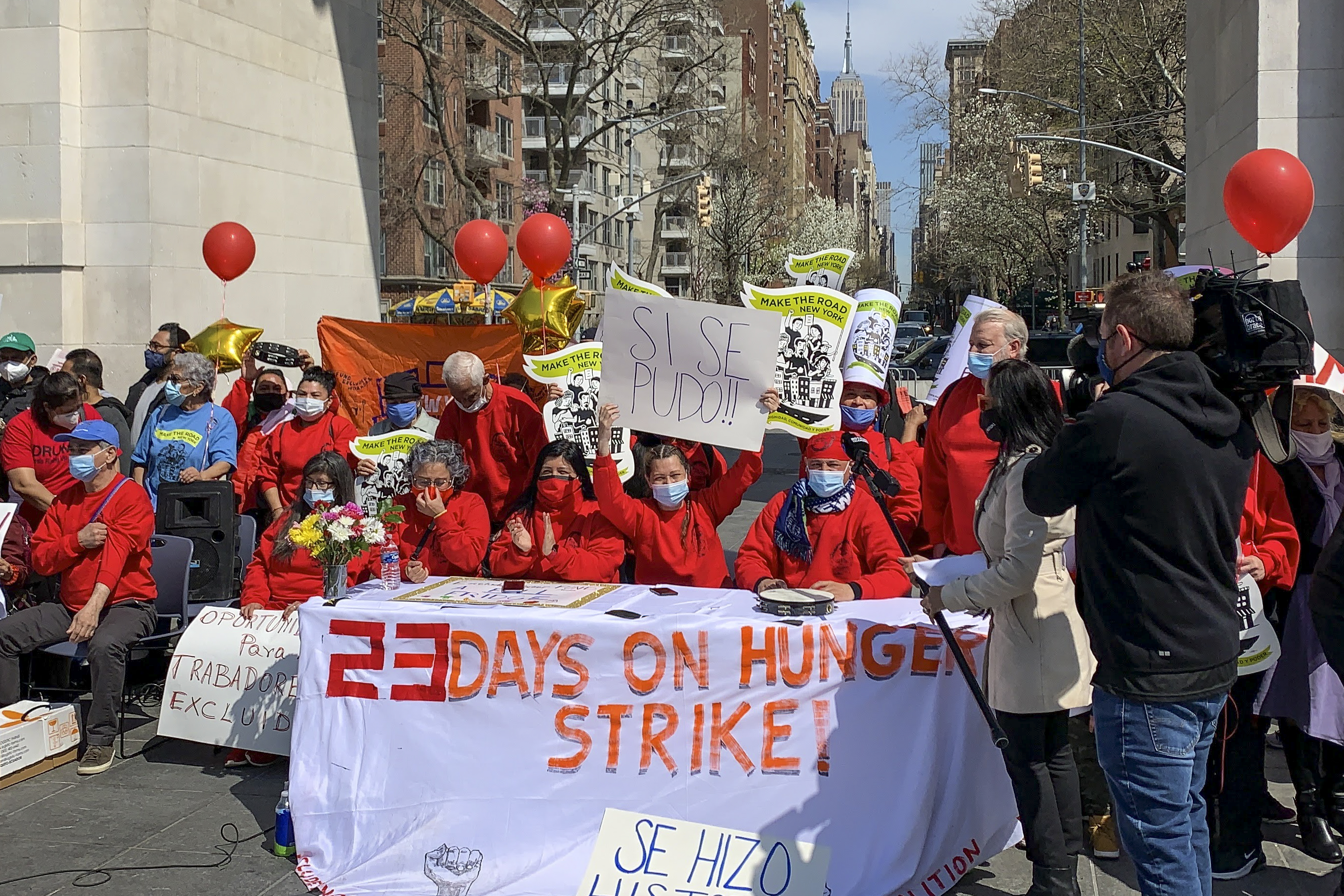 Essential workers end their 23-day long hunger strike in Washington Square Park and celebrate the passing of the $2.1 New York State Worker Fund. The fund will provide aid to undocumented workers excluded from federal pandemic assistance.
