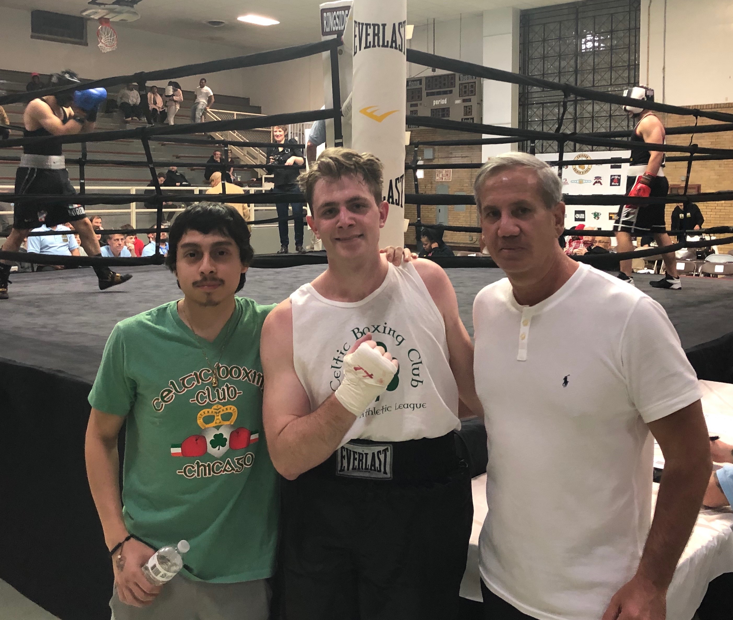 Jorge Alvarado, Brendan McClorey and Mike Joyce at the 2020 Golden Gloves tournament before its cancellation.