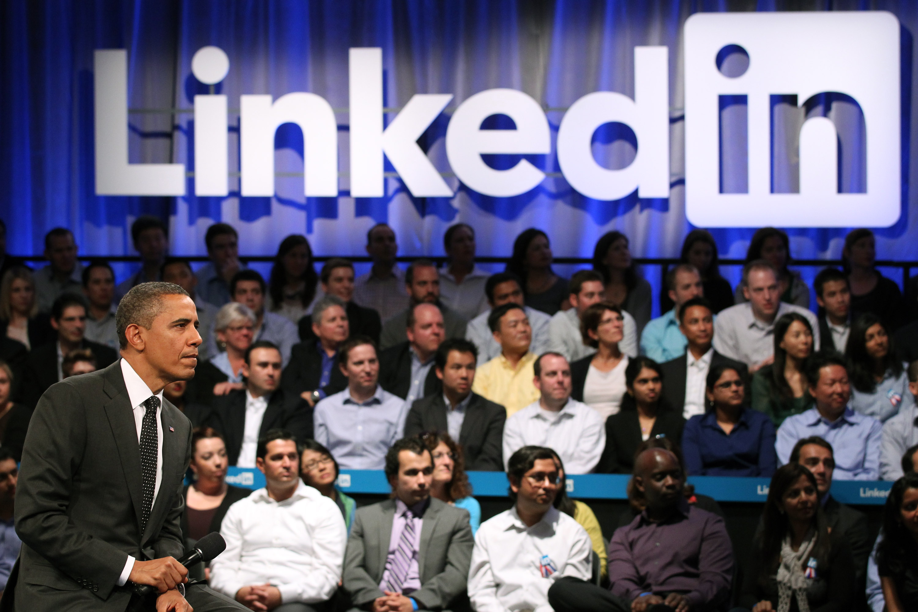 Barack Obama participating in a Linkedin Town Hall.