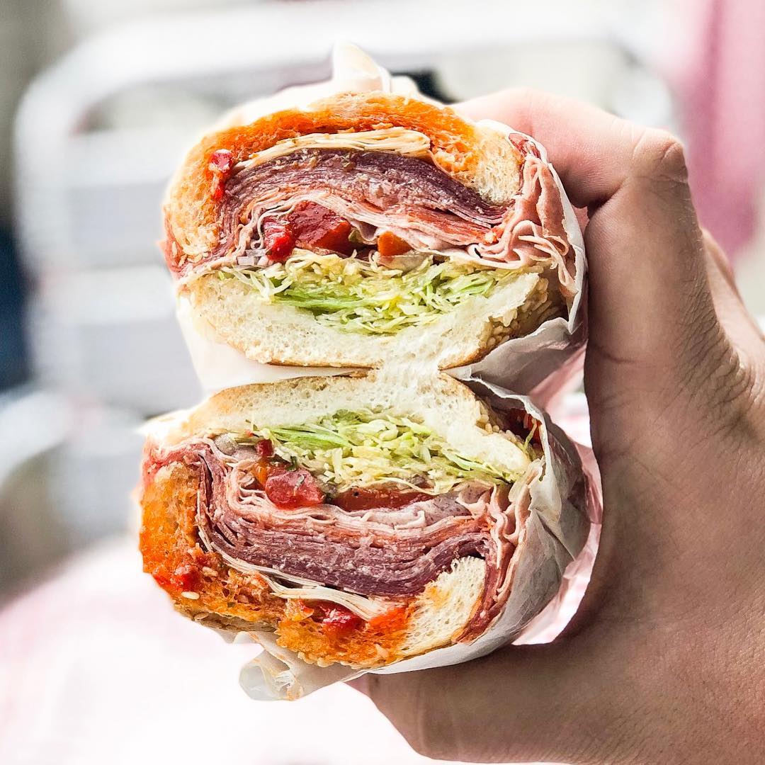 Cross-section of an Italian submarine sandwich from Uncle Paulie’s.