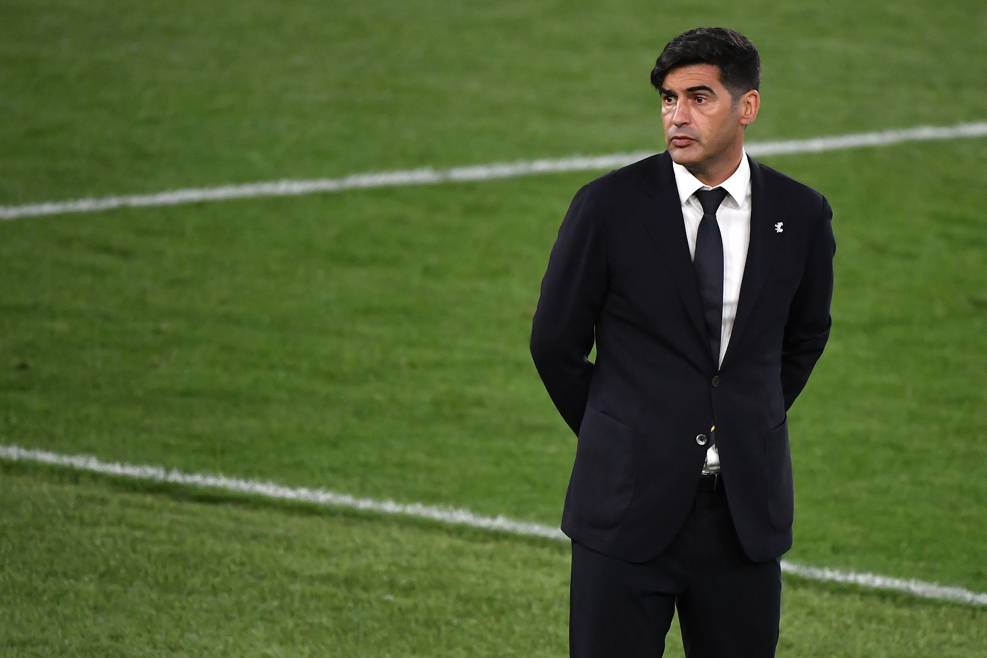 Paulo Fonseca coach of AS Roma reacts during the Europa...