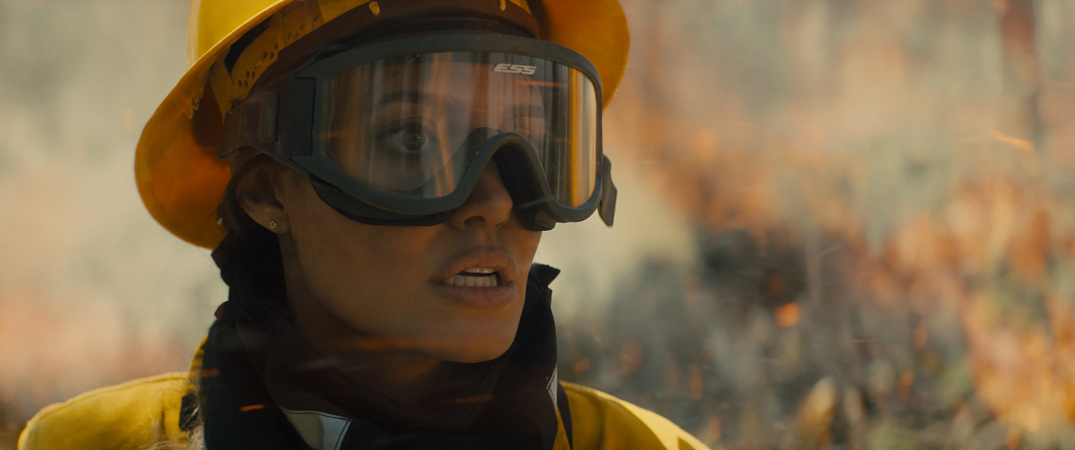 Angelina Jolie in close-up in firefighter gear in Those Who Wish Me Dead