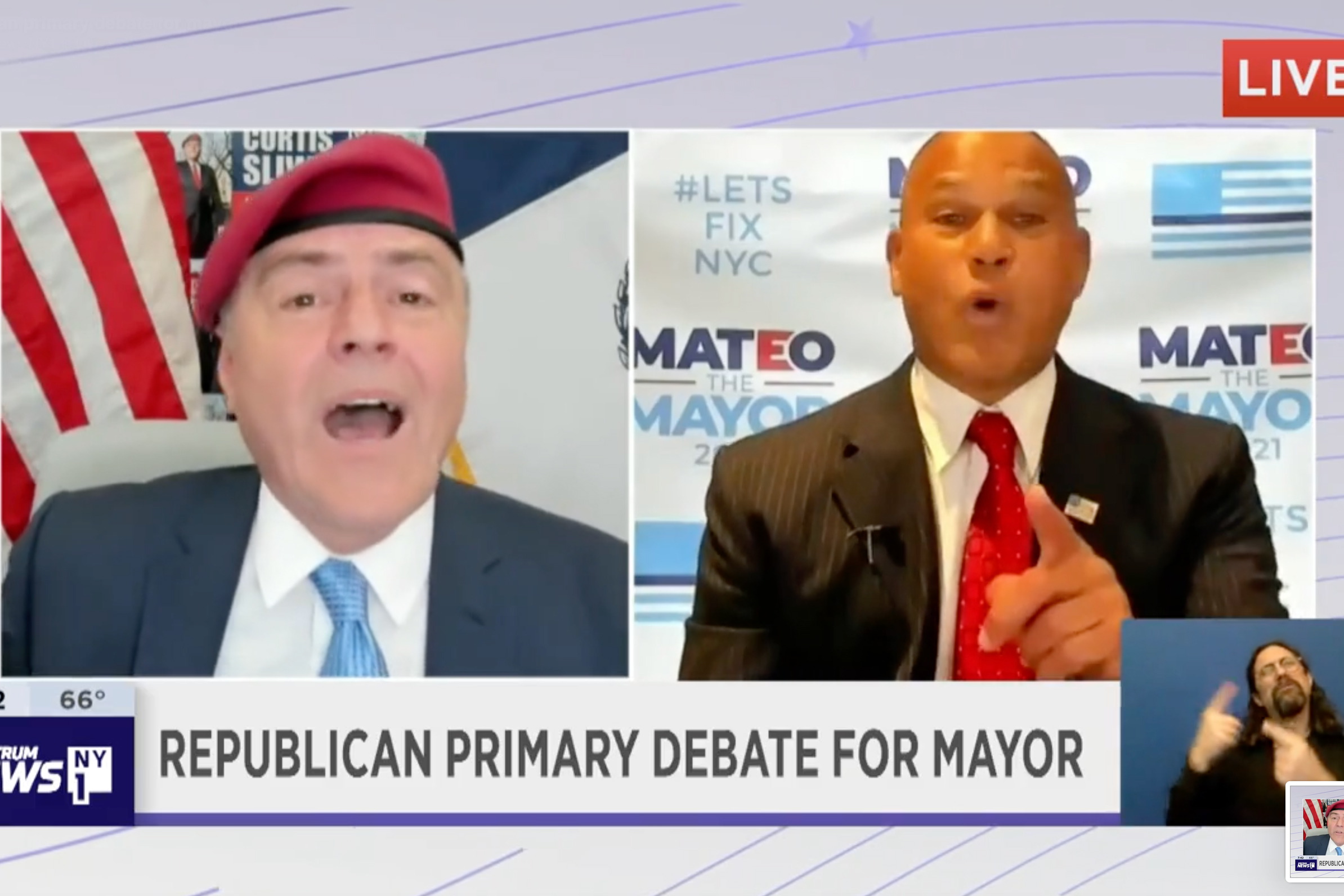 Republican mayoral candidates Curtis Sliwa and Fernando Mateo took part in a remote debate.