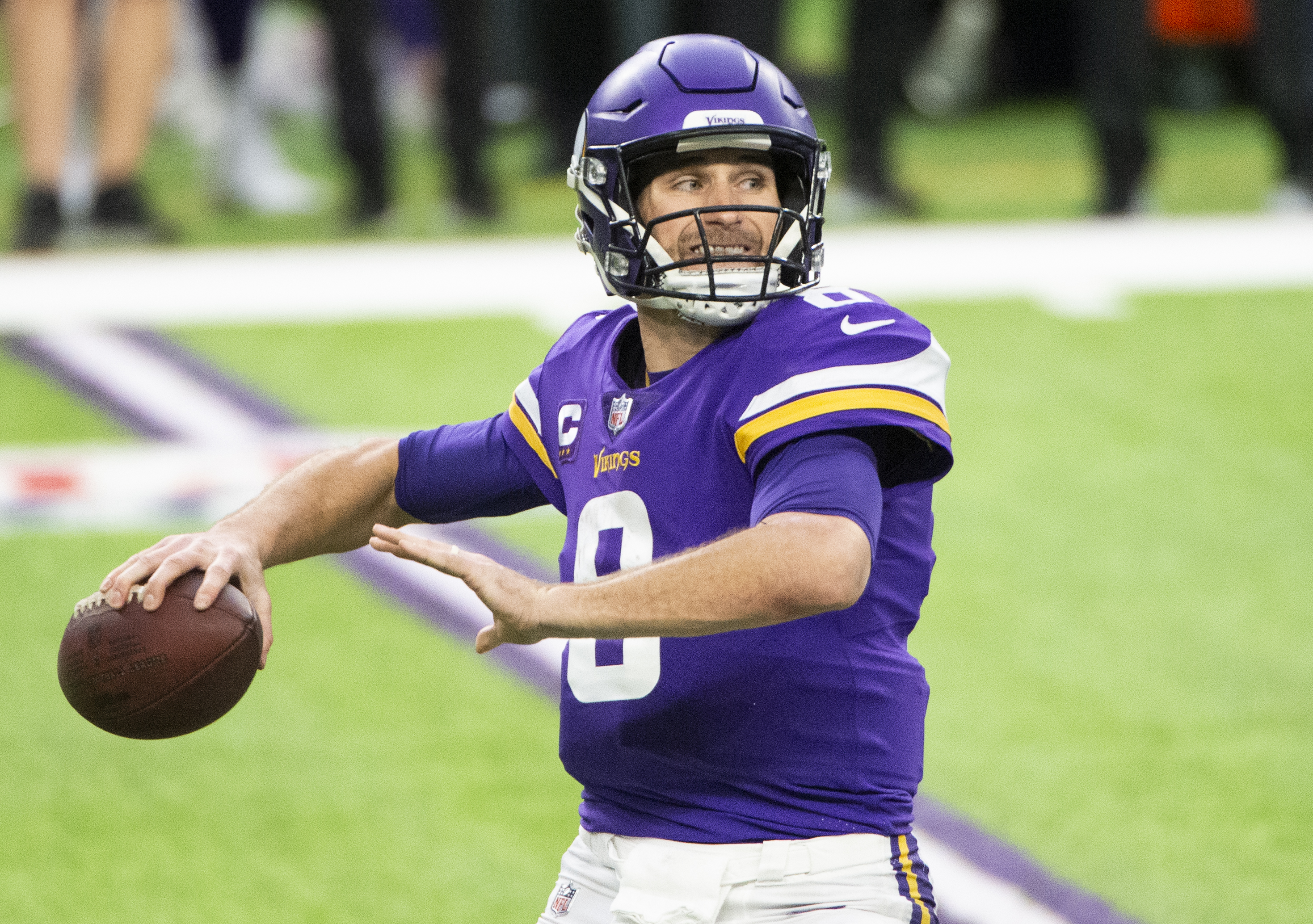 Kirk Cousins #8 of the Minnesota Vikings passes the ball in the fourth quarter of the game against the Chicago Bears at U.S. Bank Stadium on December 20, 2020 in Minneapolis, Minnesota.