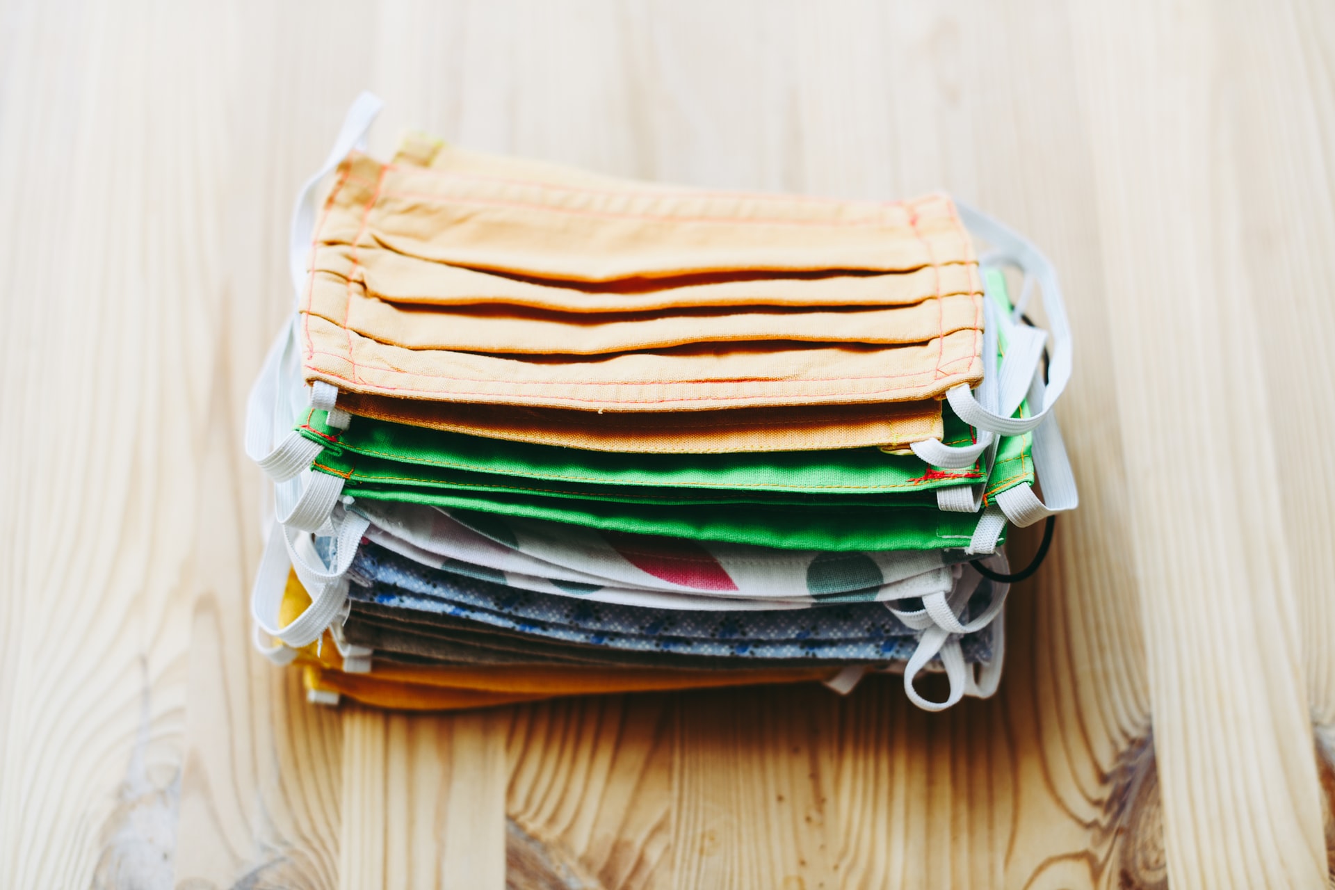 A stack of homemade fabric face masks